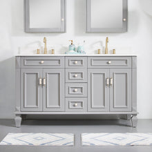 60 in. Titanium Grey Freestanding Solid Wood Bathroom Vanity with Carrara White Quartz Countertop
