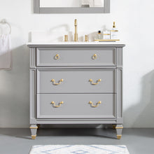 36" Titanium Grey Single Sink Bathroom Vanity Solid Wood Frame with Carrara White Quartz Top