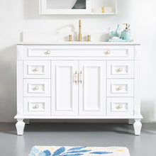 48 in. White Single Sink Freestanding Solid Wood Bathroom Vanity Storage Organizer with Carrara White Quartz Countertop