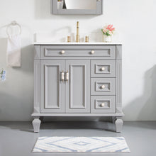 36 in. Titanium Grey Freestanding Solid Wood Bathroom Vanity with Carrara White Quartz Countertop