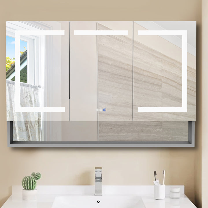 48" W x 32" H LED Lighted Mirror Aluminum Medicine Cabinet with Shelves for Bathroom Recessed or Surface Mount