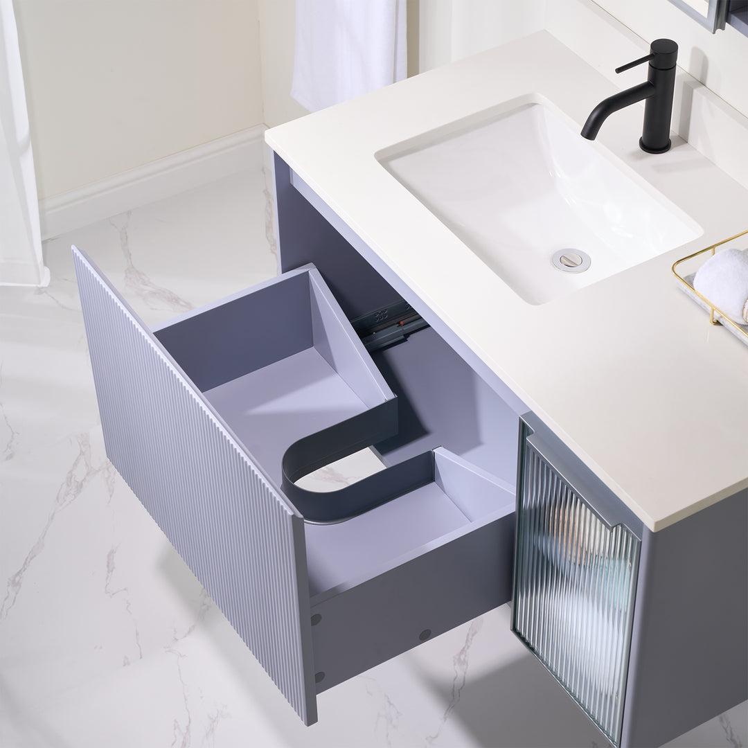 40 in. Modern Style Floating Bathroom Vanity in Lavender with White Quartz Vanity Top with White Sink