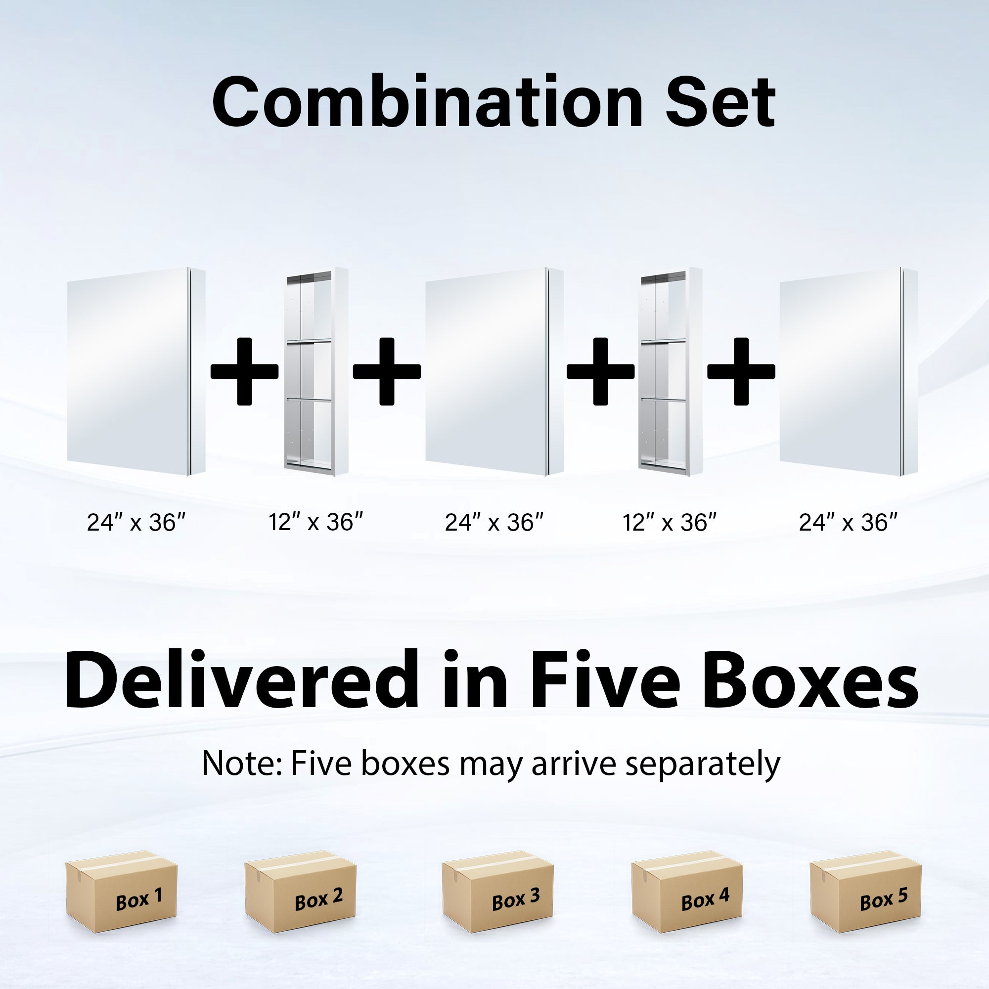 96 in. ×36 in. Aluminum Bathroom Medicine Cabinet and Open Shelf Set, Recessed or Surface Mount