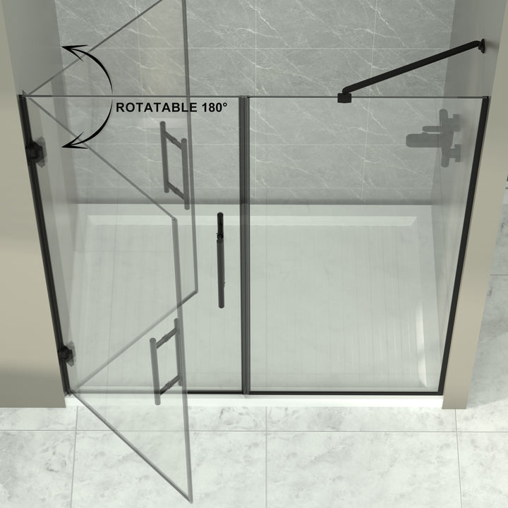 58-in x 71-in Single Frameless Hinged Matte Black Shower Door