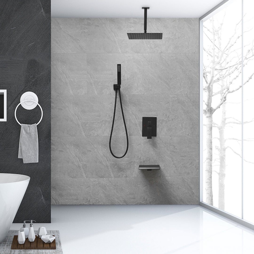 10 in Single-Handle 3-Spray Square High Pressure Shower Faucet with  Ceiling Shower Head  (Valve Included)