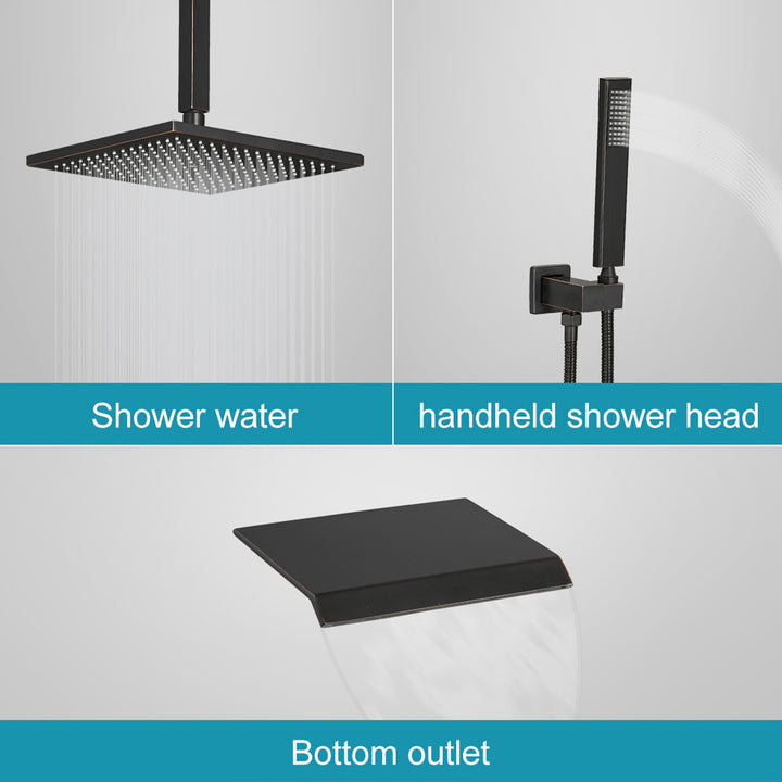 10 in Single-Handle 3-Spray Square High Pressure Shower Faucet with  Ceiling Shower Head  (Valve Included)