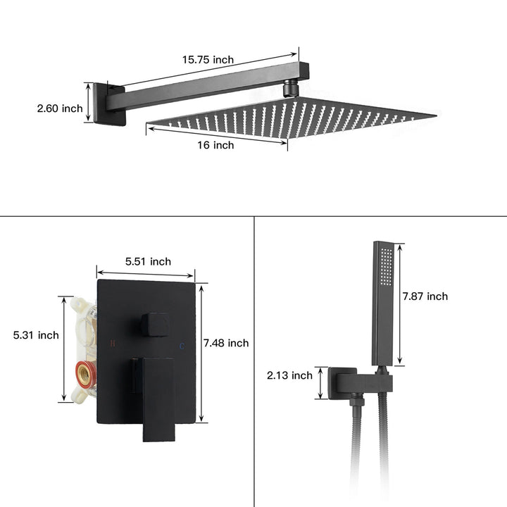 10inch/ 12inch/ 16inch Showerhead Single-Handle 2-Spray Square  Shower Faucet Valve Included