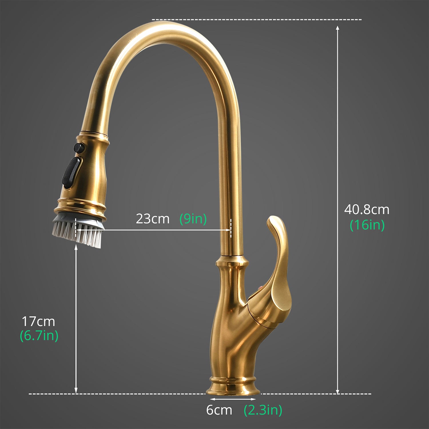 Single Handle Solid Brass Pull Down Kitchen Faucet in Brushed Gold