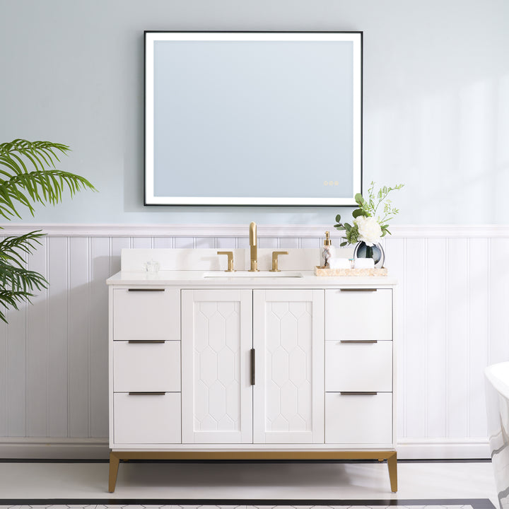 40 in. W x 32 in. H Rectangular Aluminum Framed LED Wall Mount Anti-Fog Modern Decorative Bathroom Vanity Mirror in Matte Black
