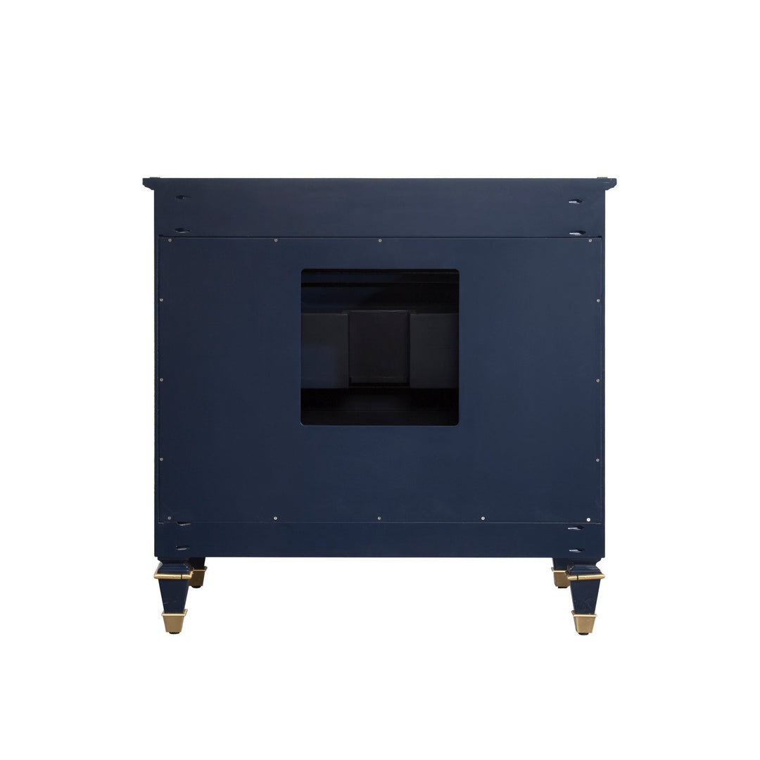 36" Navy Blue Single Sink Freestanding Solid Wood Bathroom Vanity Storage Organizer with Carrara White Quartz Countertop