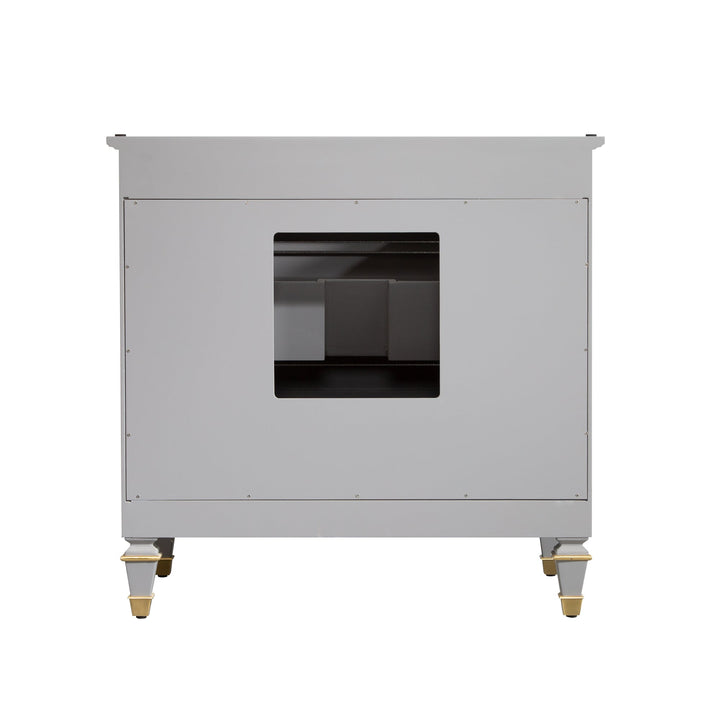 36" Titanium Grey Single Sink Freestanding Solid Wood Bathroom Vanity Storage Organizer with Carrara White Quartz Countertop