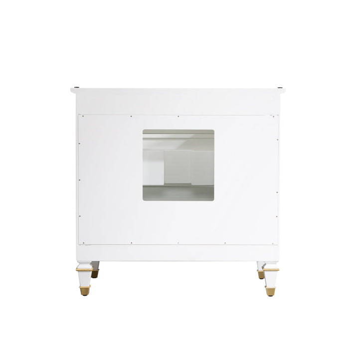 36" White Single Sink Freestanding Solid Wood Bathroom Vanity Storage Organizer with Carrara White Quartz Countertop