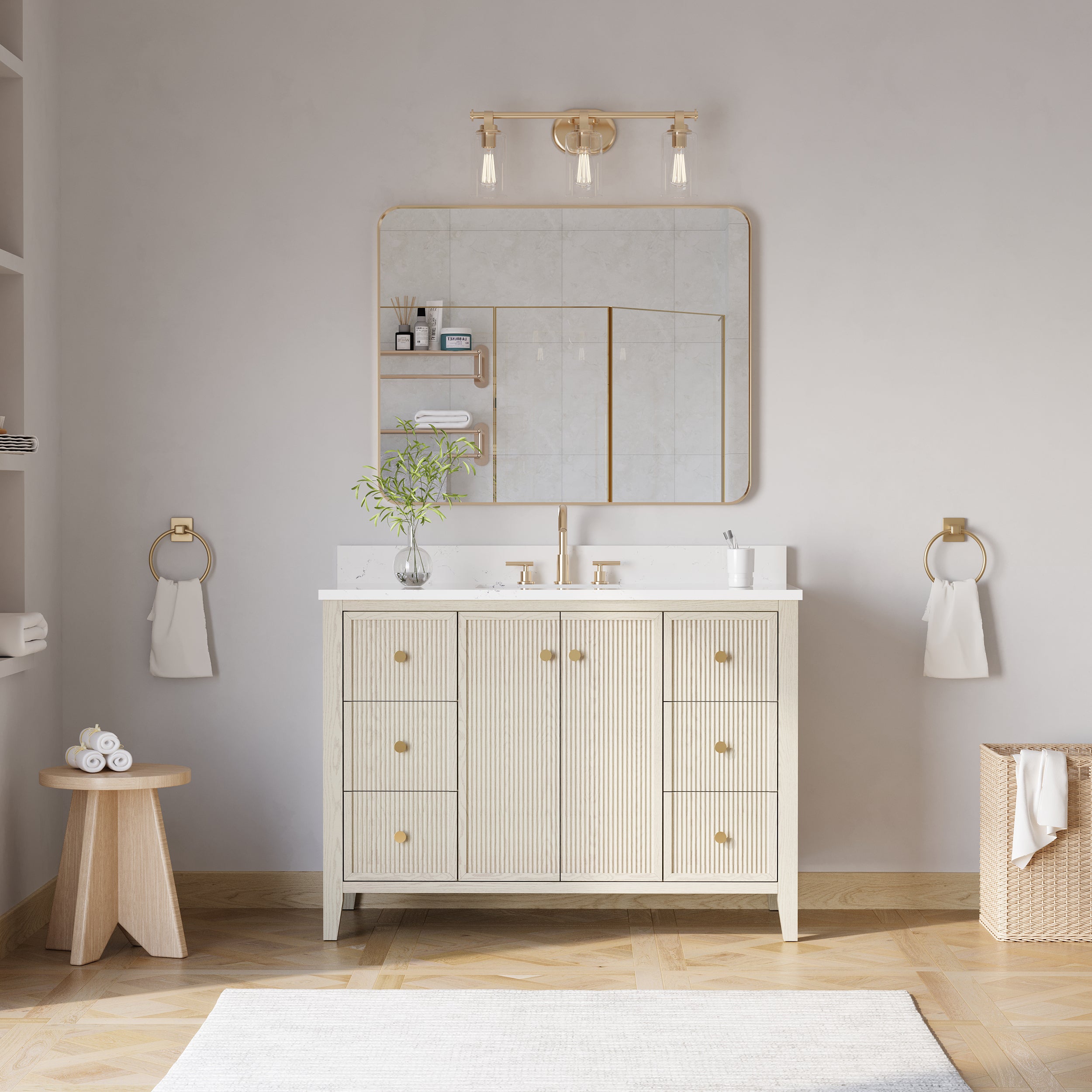 48" ASH Bathroom Vanity with Single Undermount Sink, 6 Dovetail-constructed Drawers, 2 Soft-Closing Doors