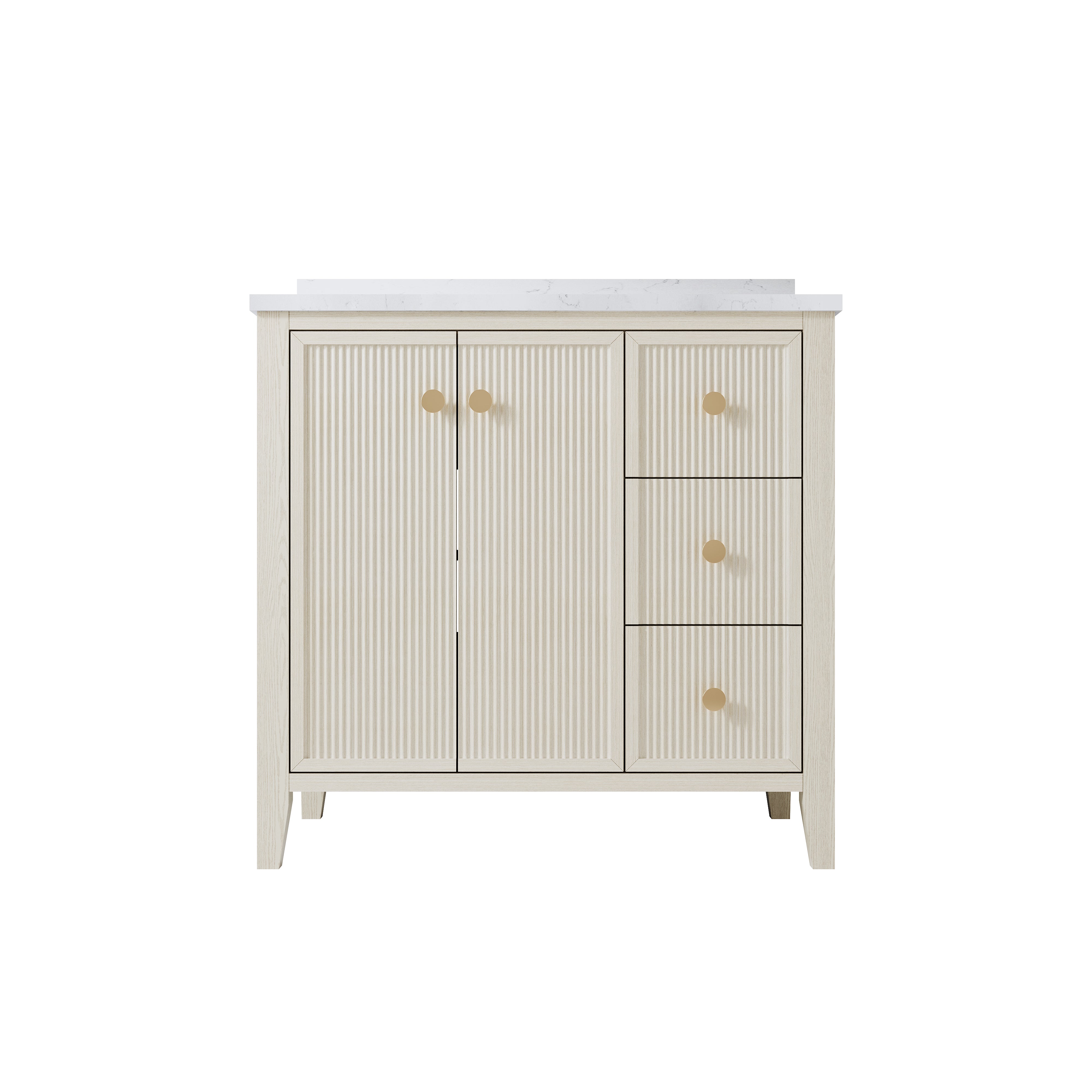 36" ASH Bathroom Vanity with Single Undermount Sink, 3 Dovetail-constructed Drawers, 2 Soft-Closing Doors