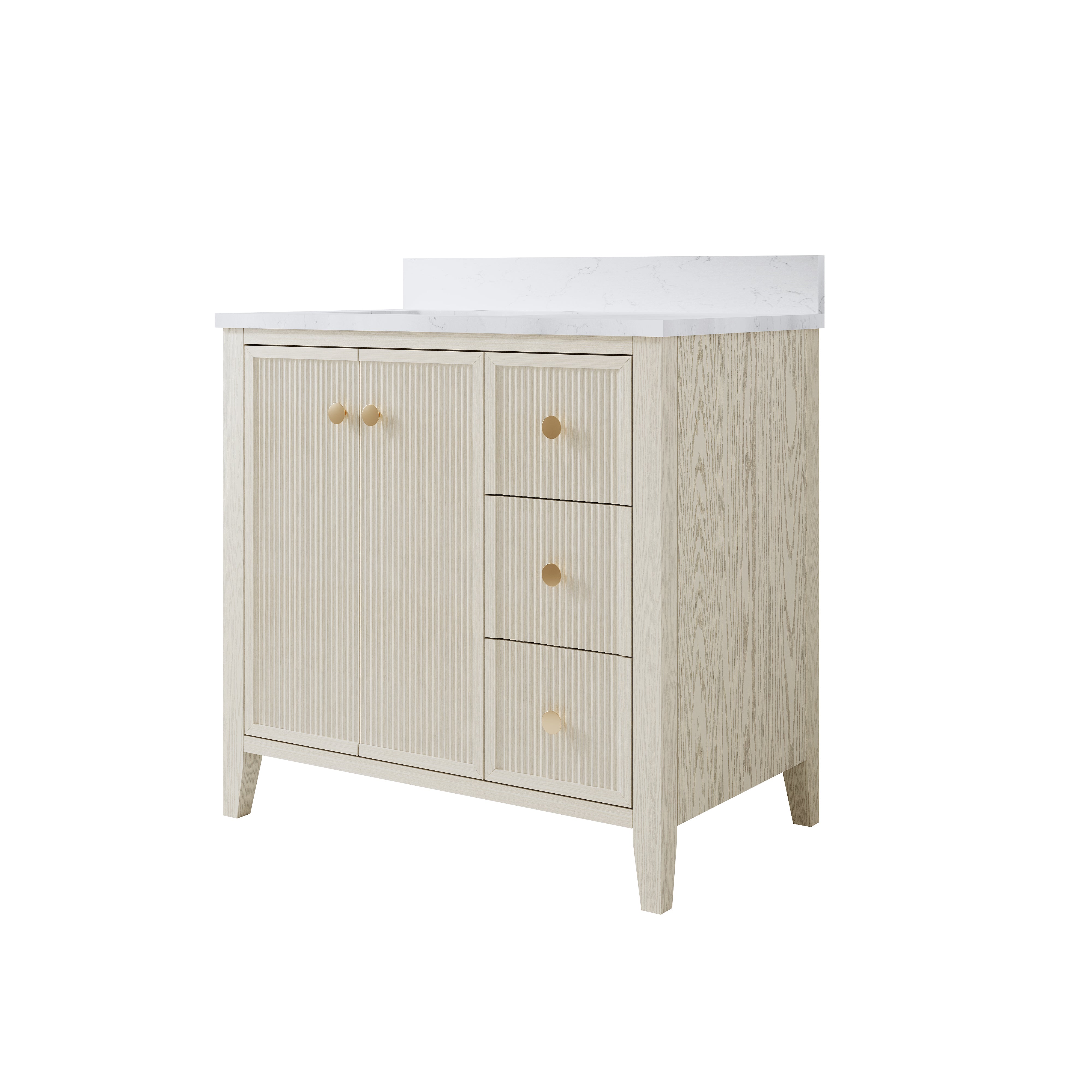 36" ASH Bathroom Vanity with Single Undermount Sink, 3 Dovetail-constructed Drawers, 2 Soft-Closing Doors