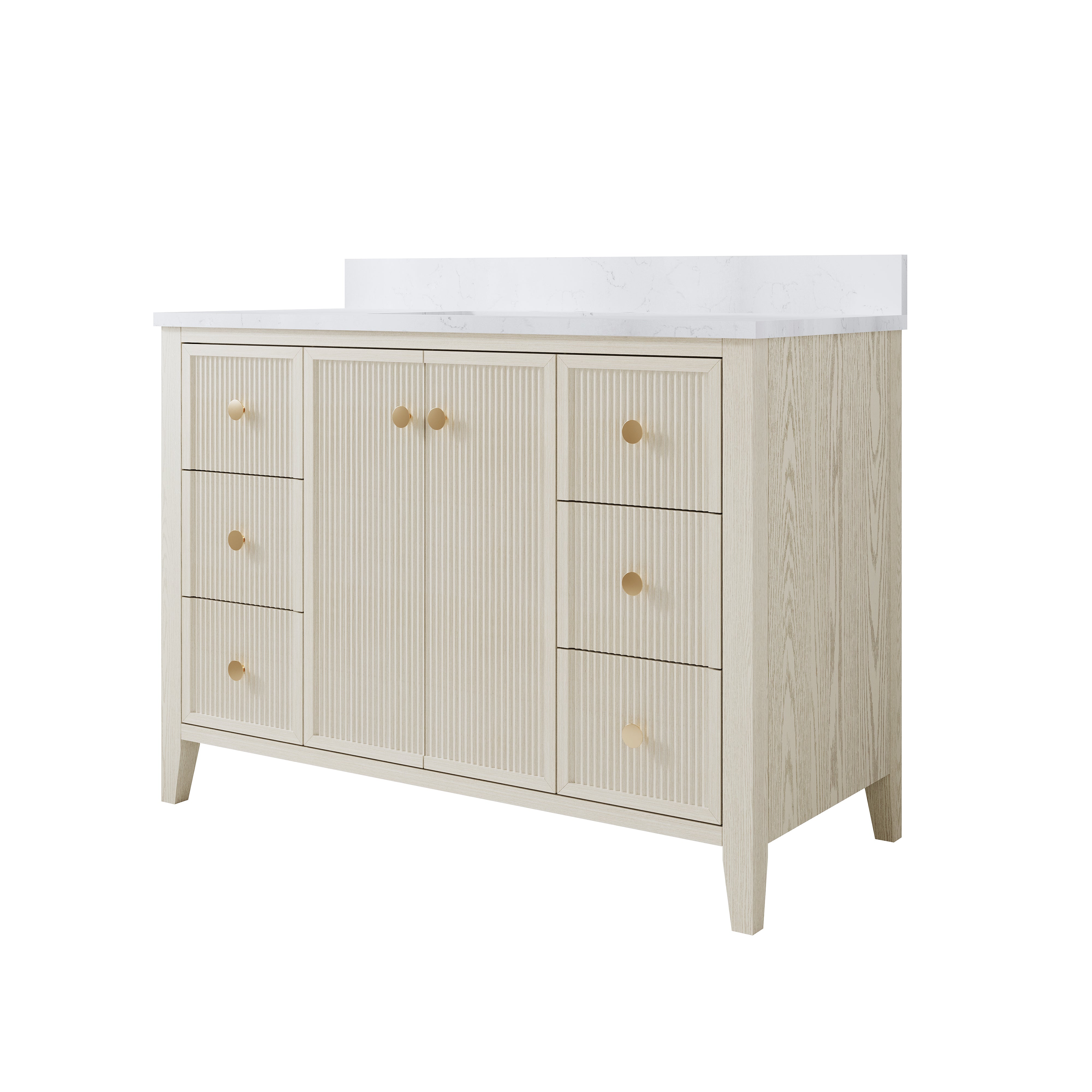 48" ASH Bathroom Vanity with Single Undermount Sink, 6 Dovetail-constructed Drawers, 2 Soft-Closing Doors