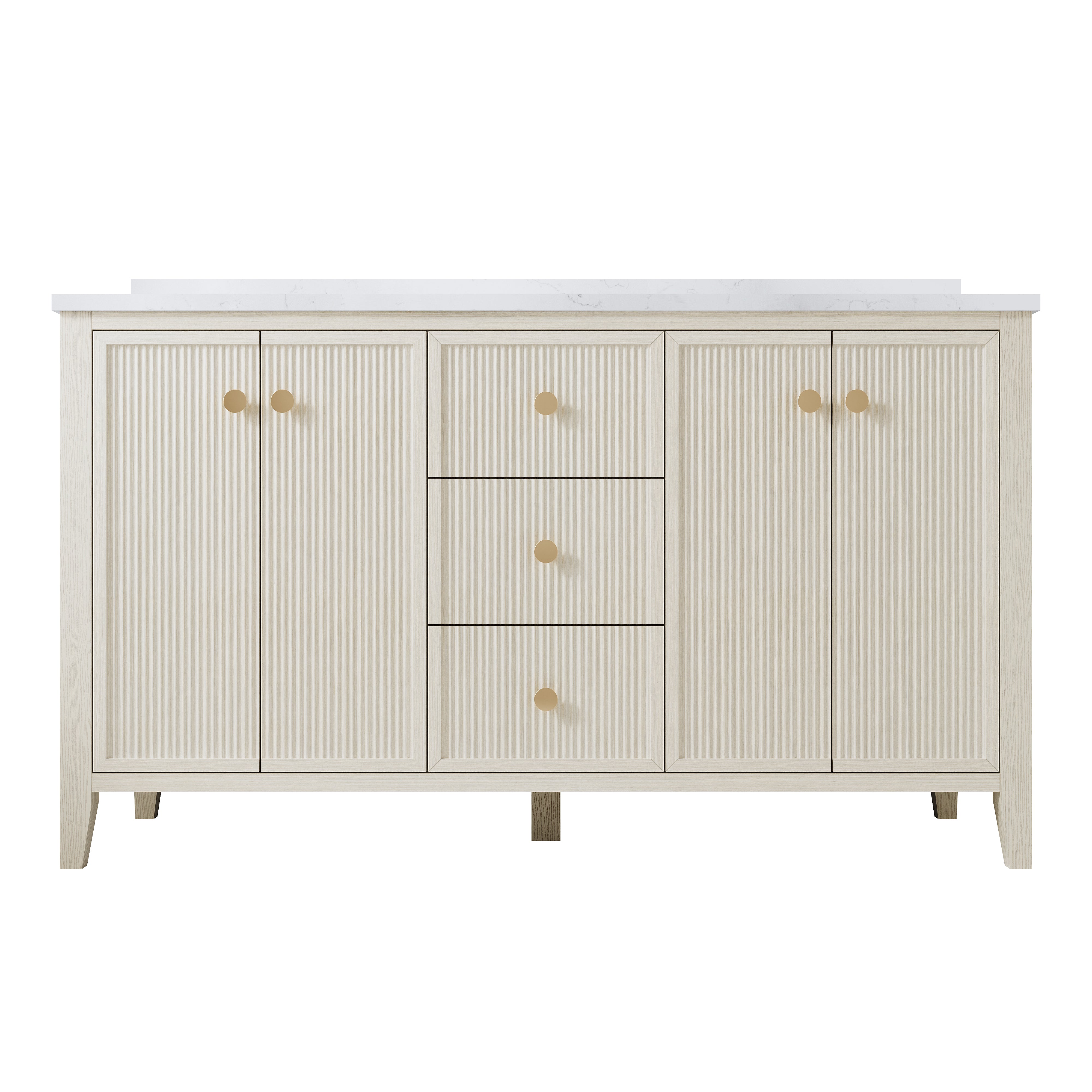 60" ASH Bathroom Vanity with Double Undermount Sinks with 3 Dovetail-constructed Drawers, 4 Soft-Closing Doors