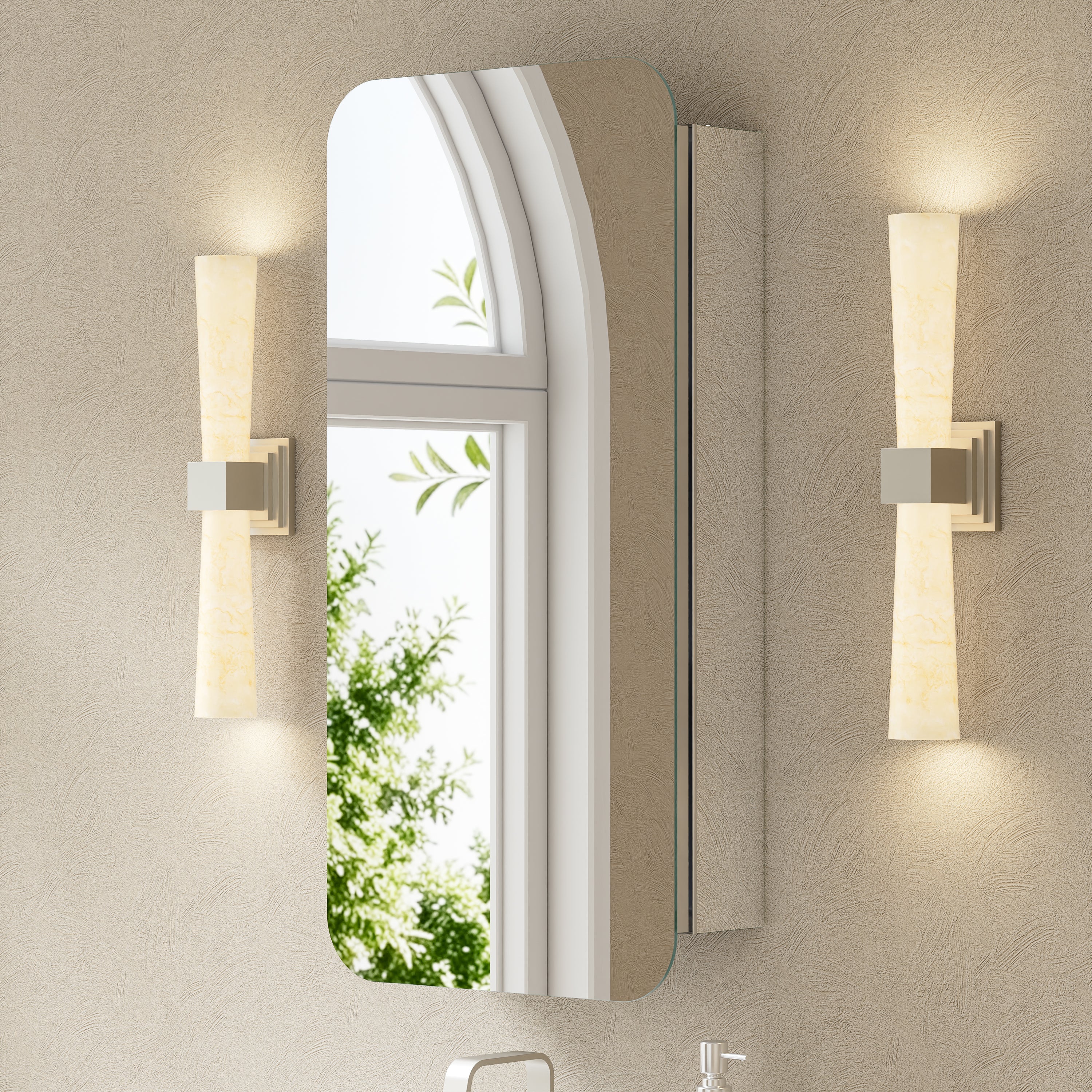 16 in. × 32 in. Aluminum Mirror Medicine Cabinet with Reversible Door Swing, Recessed or Surface Mount, Adjustable Shelves