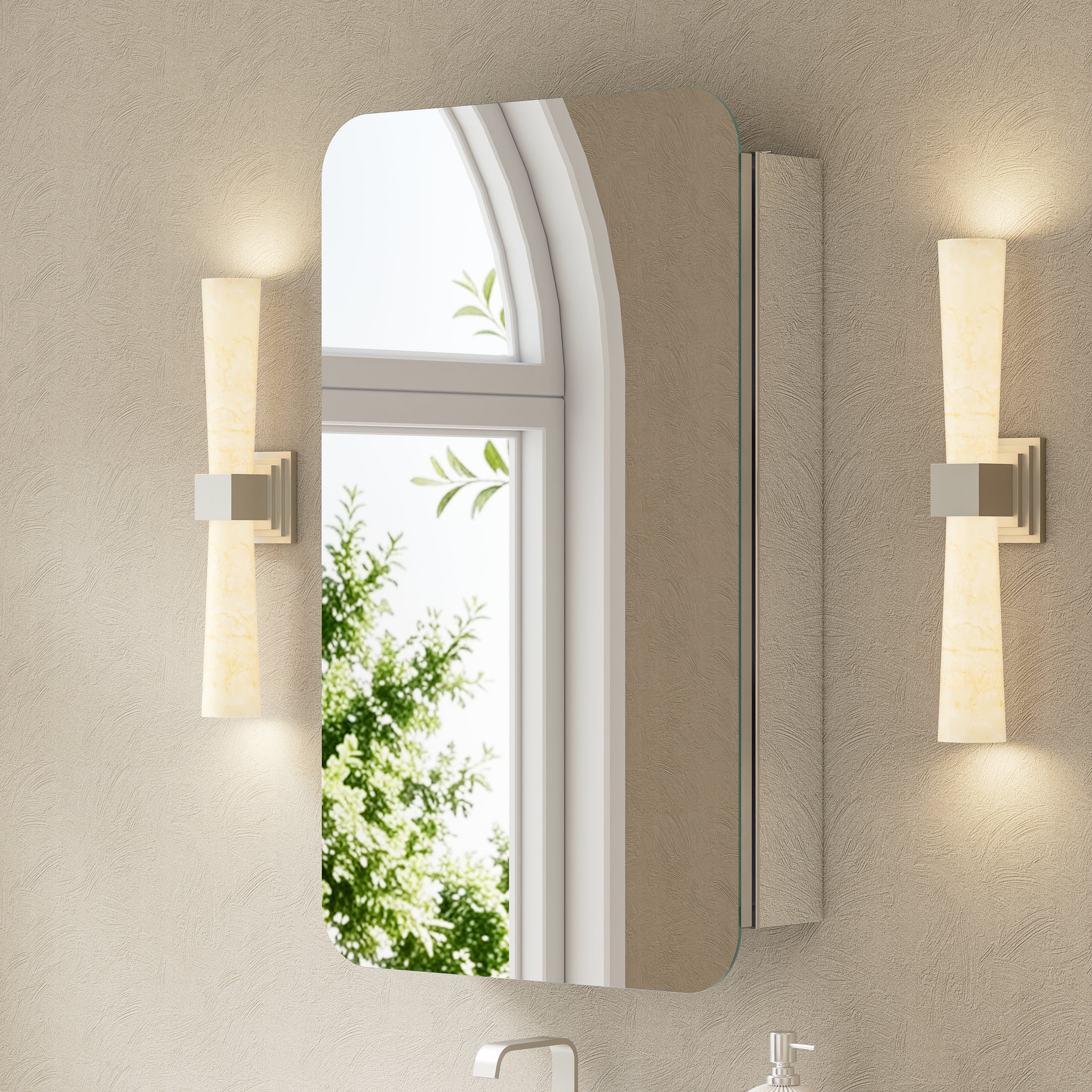 20 in. × 32 in. Aluminum Mirror Medicine Cabinet with Reversible Door Swing, Recessed or Surface Mount, Adjustable Shelves