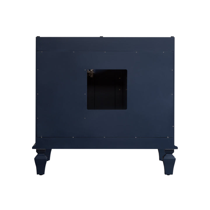 36" Navy Blue Freestanding Solid Wood Bathroom Vanity Storage Organizer with Carrara White Quartz Countertop