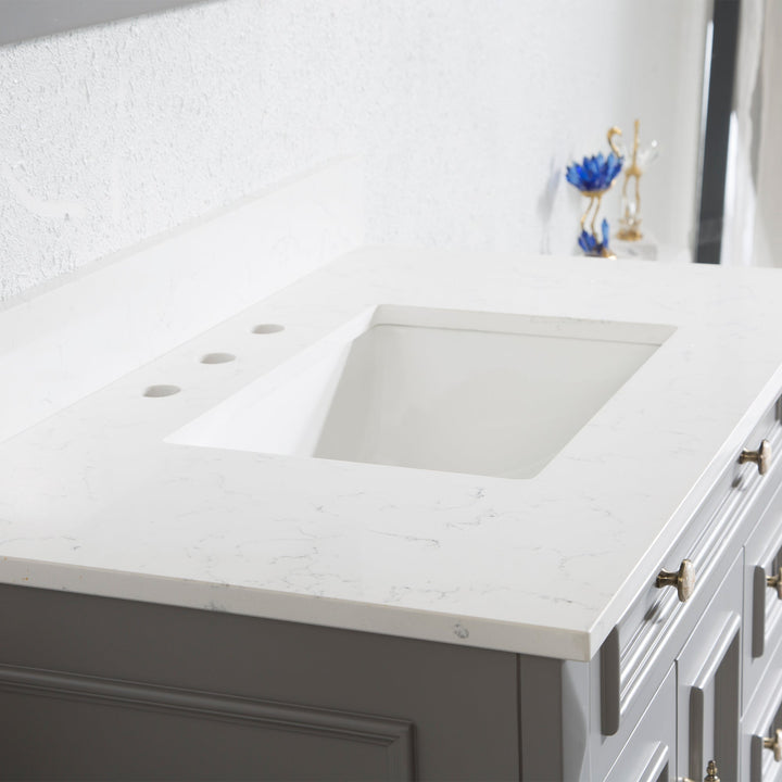 36" Titanium Grey Freestanding Solid Wood Bathroom Vanity Storage Organizer with Carrara White Quartz Countertop