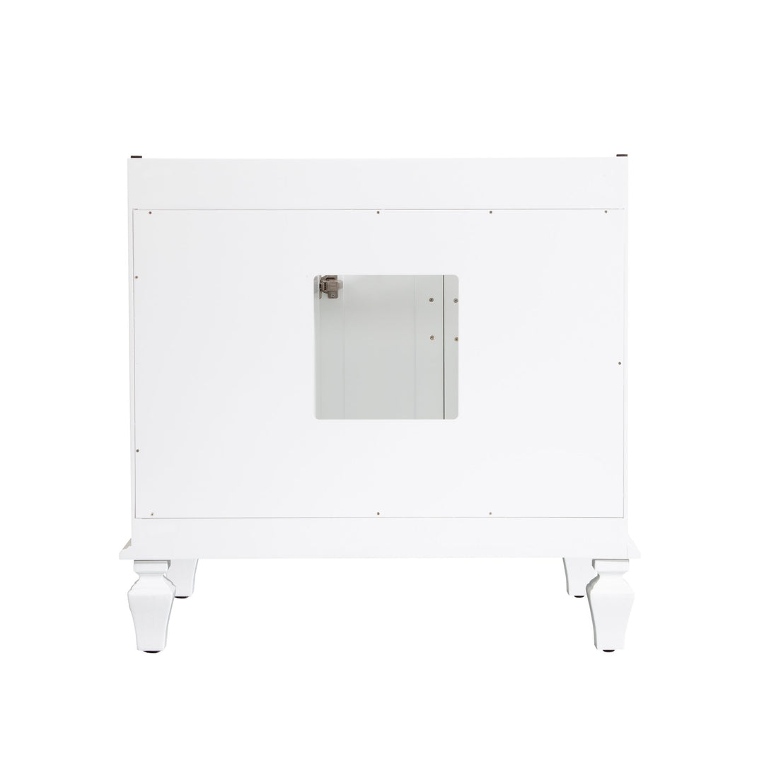 36" White Freestanding Solid Wood Bathroom Vanity Storage Organizer with Carrara White Quartz Countertop