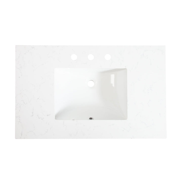 36" White Freestanding Solid Wood Bathroom Vanity Storage Organizer with Carrara White Quartz Countertop