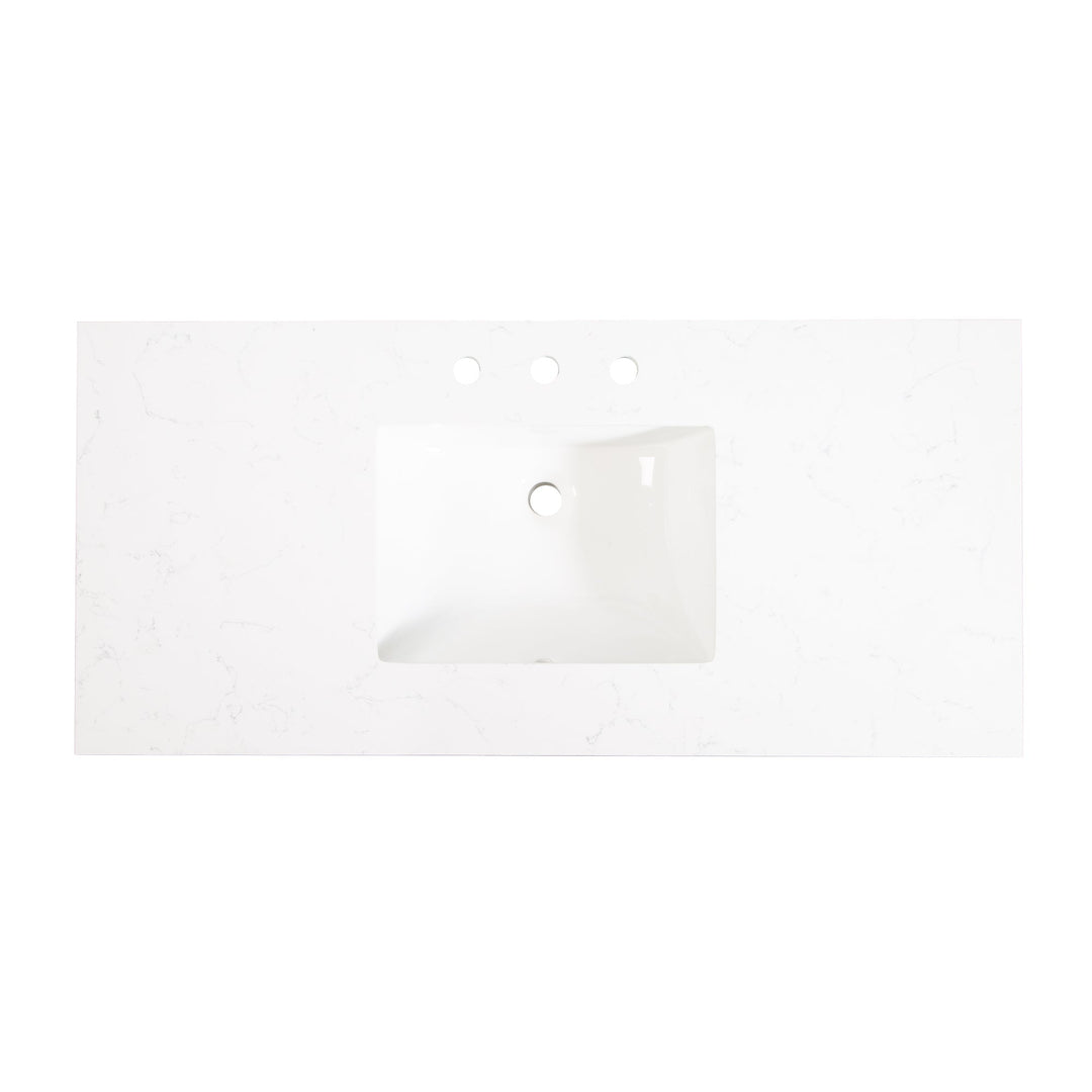 48" White Single Sink Freestanding Solid Wood Bathroom Vanity Storage Organizer with Carrara White Quartz Countertop