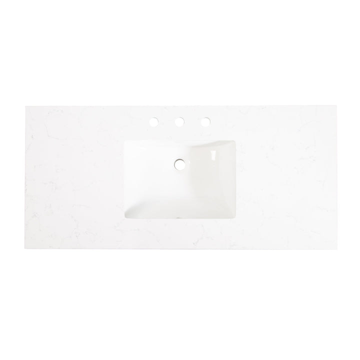 48" White Single Sink Freestanding Solid Wood Bathroom Vanity Storage Organizer with Carrara White Quartz Countertop