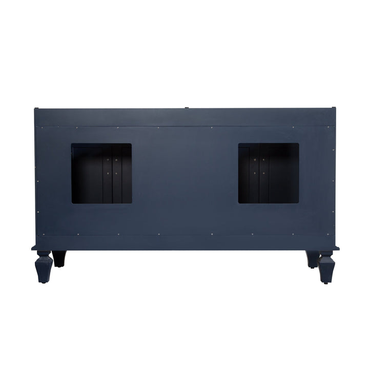 60" Navy Blue Freestanding Solid Wood Bathroom Vanity Storage Organizer with Carrara White Quartz Countertop