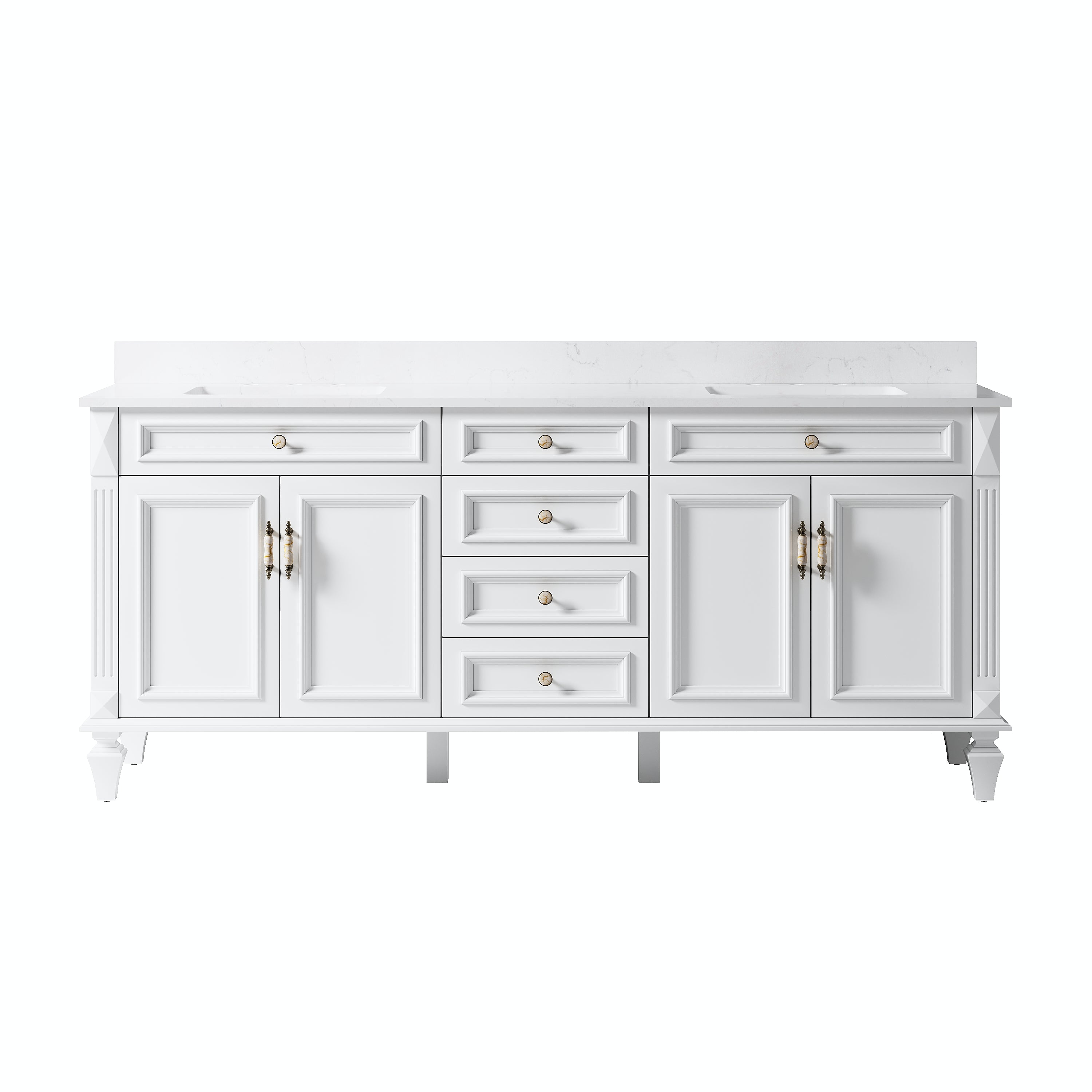 80 in. Freestanding Solid Wood Bathroom Vanity with Carrara White Quartz Countertop, White