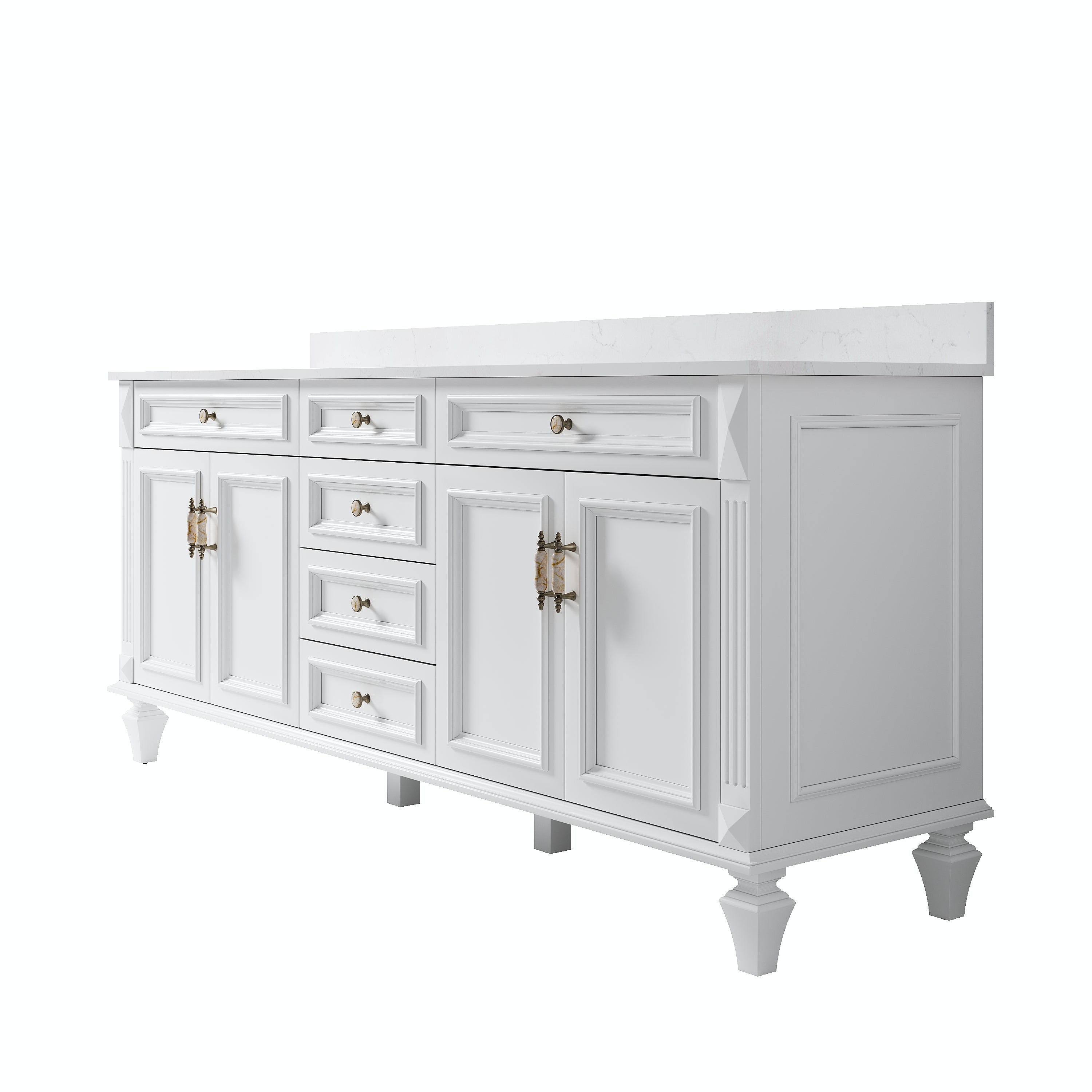 80 in. Freestanding Solid Wood Bathroom Vanity with Carrara White Quartz Countertop, White