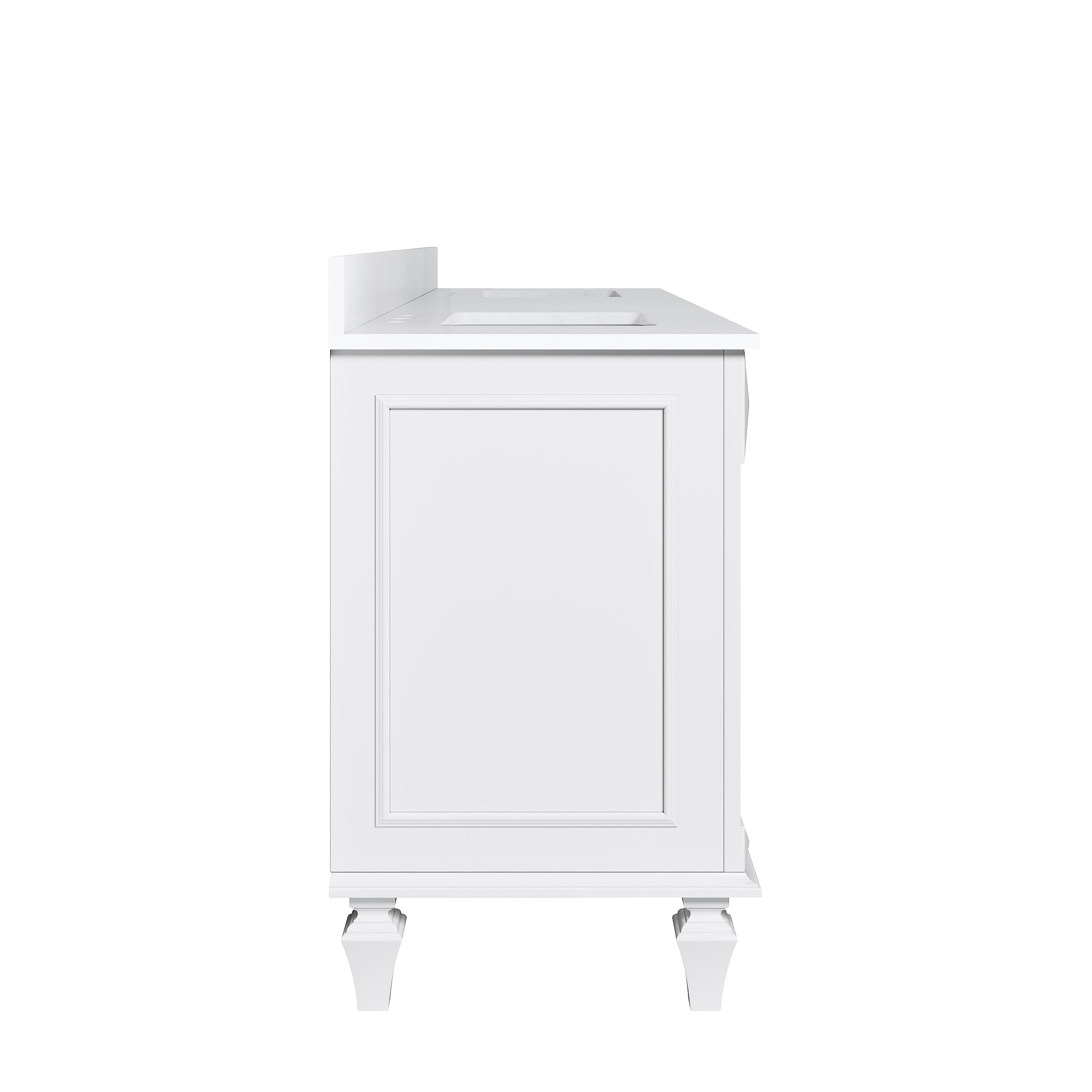80 in. Freestanding Solid Wood Bathroom Vanity with Carrara White Quartz Countertop, White