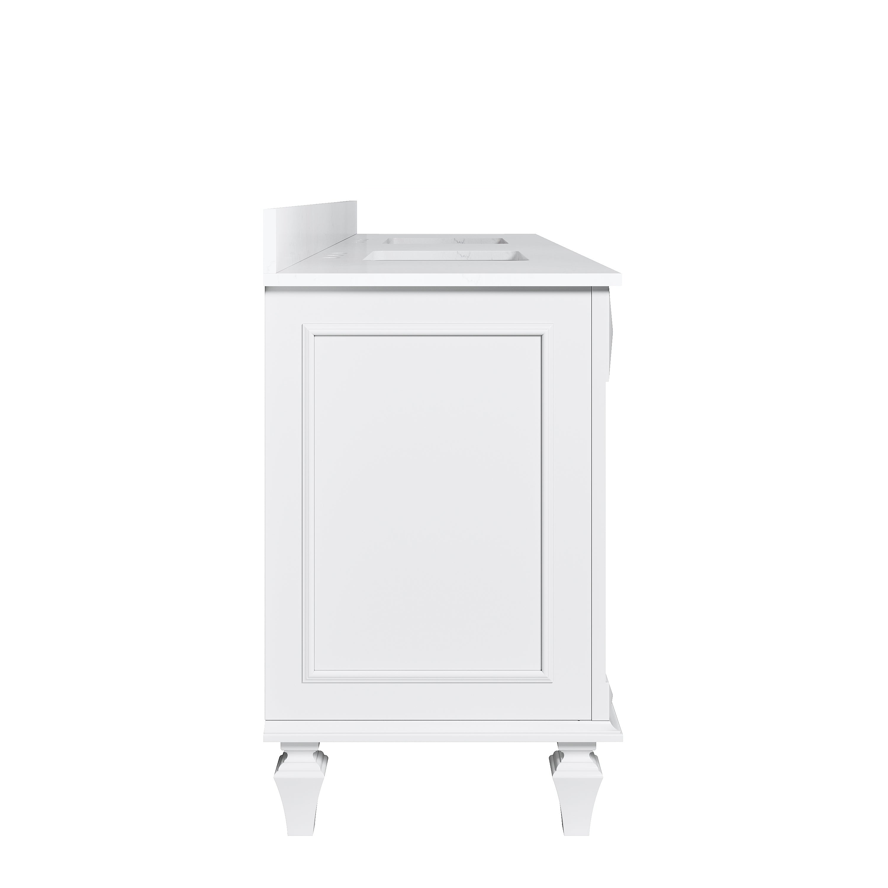 84 in. Freestanding Solid Wood Bathroom Vanity with Carrara White Quartz Countertop, White