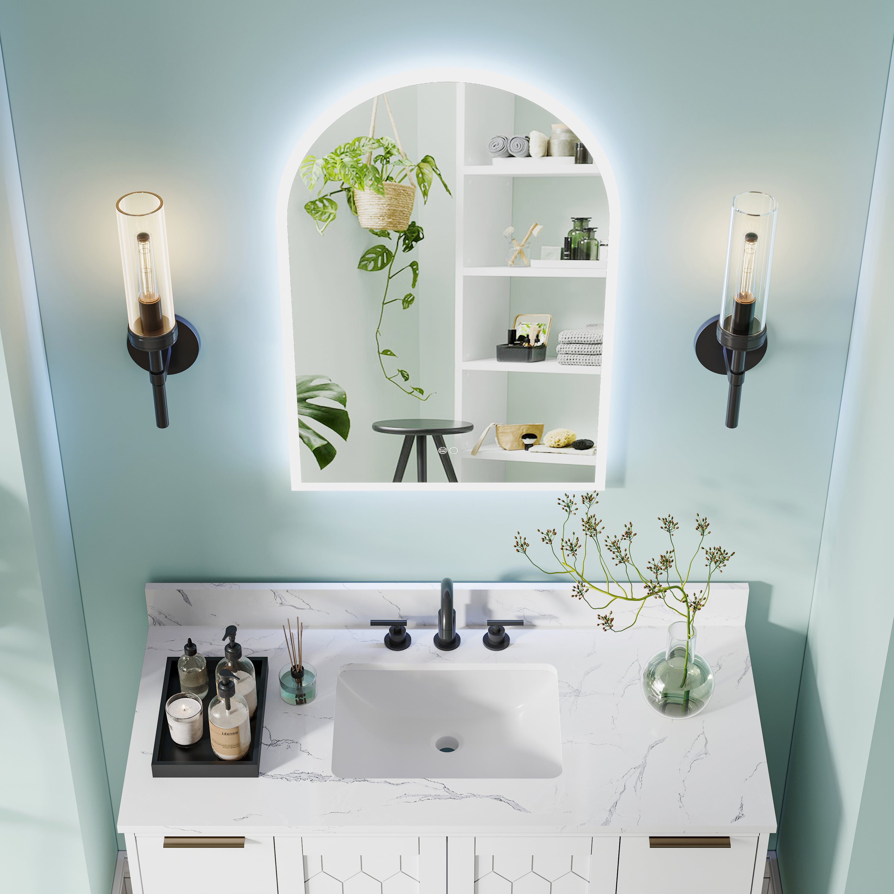 24x36 Inch Frameless LED Bathroom Vanity Mirror Arched Top-Dimmable, Anti-Fog, Wall-Mounted