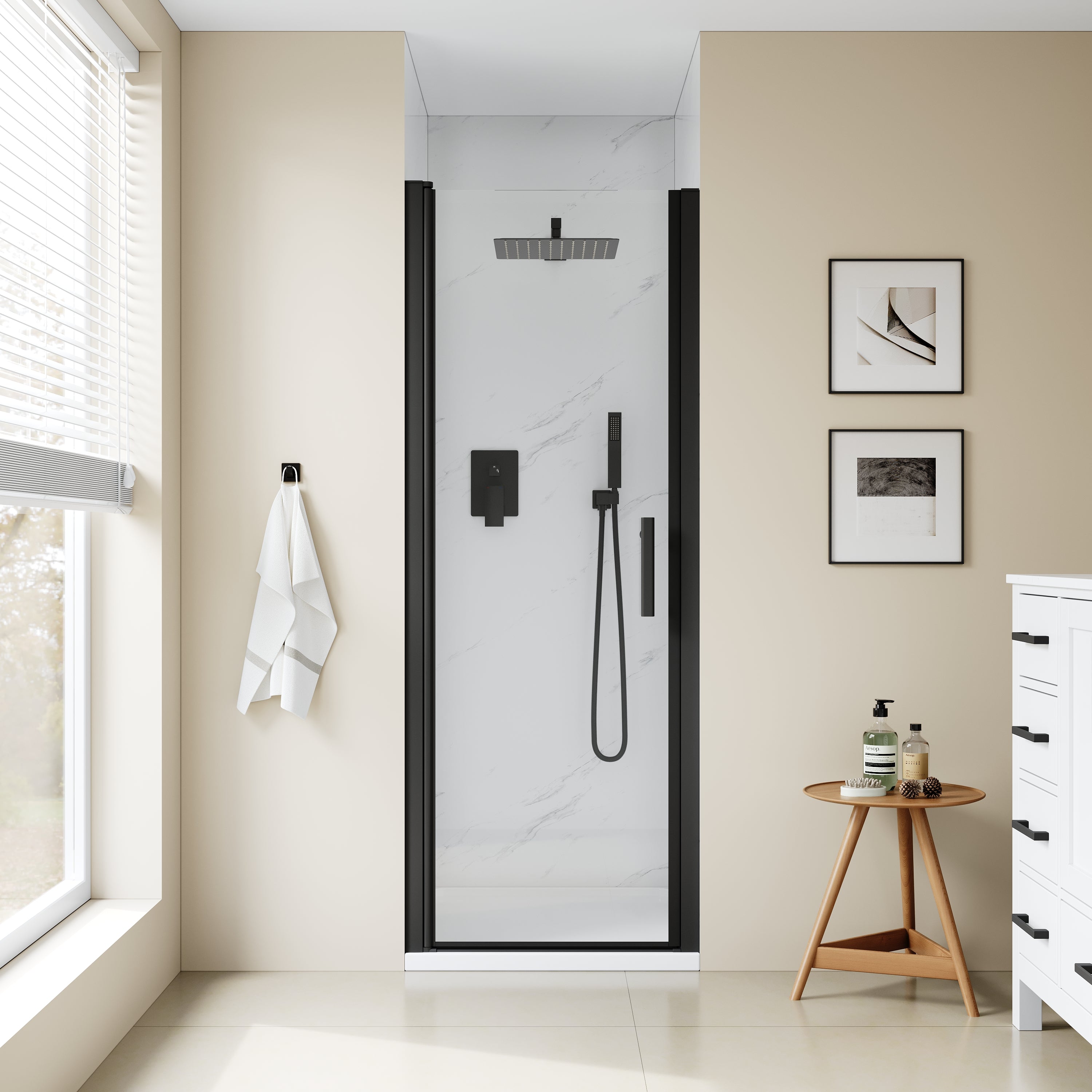24-7/16”-26” x 68” Semi-Frameless Pivot Shower Door with 1/4 inch Tempered Glass