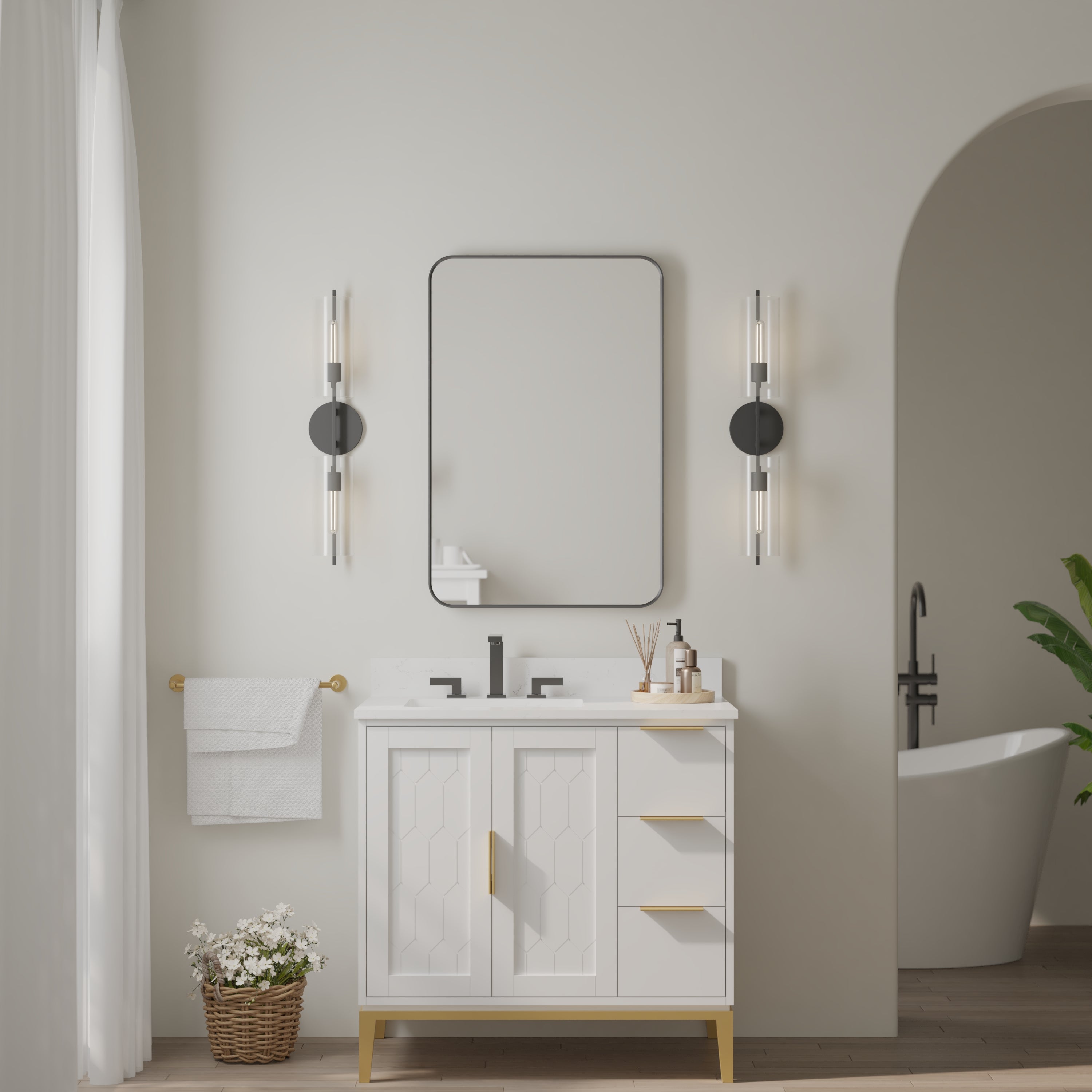 24-in W x 36-in H Black Rectangular Framed Bathroom Vanity Mirror, Aluminum Frame