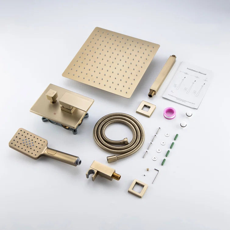10 in. Ceiling Mount Rain Dual Shower Heads with Handheld Shower in Brushed Gold