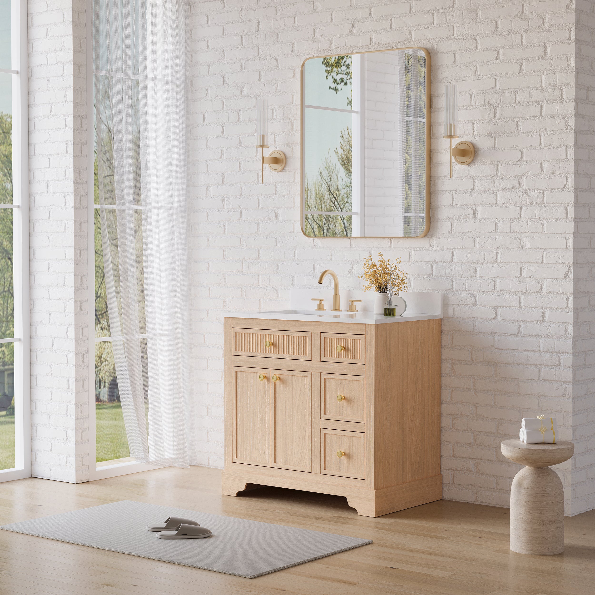 36-Inch Freestanding Bathroom Vanity with Carrara White Quartz Top Sink