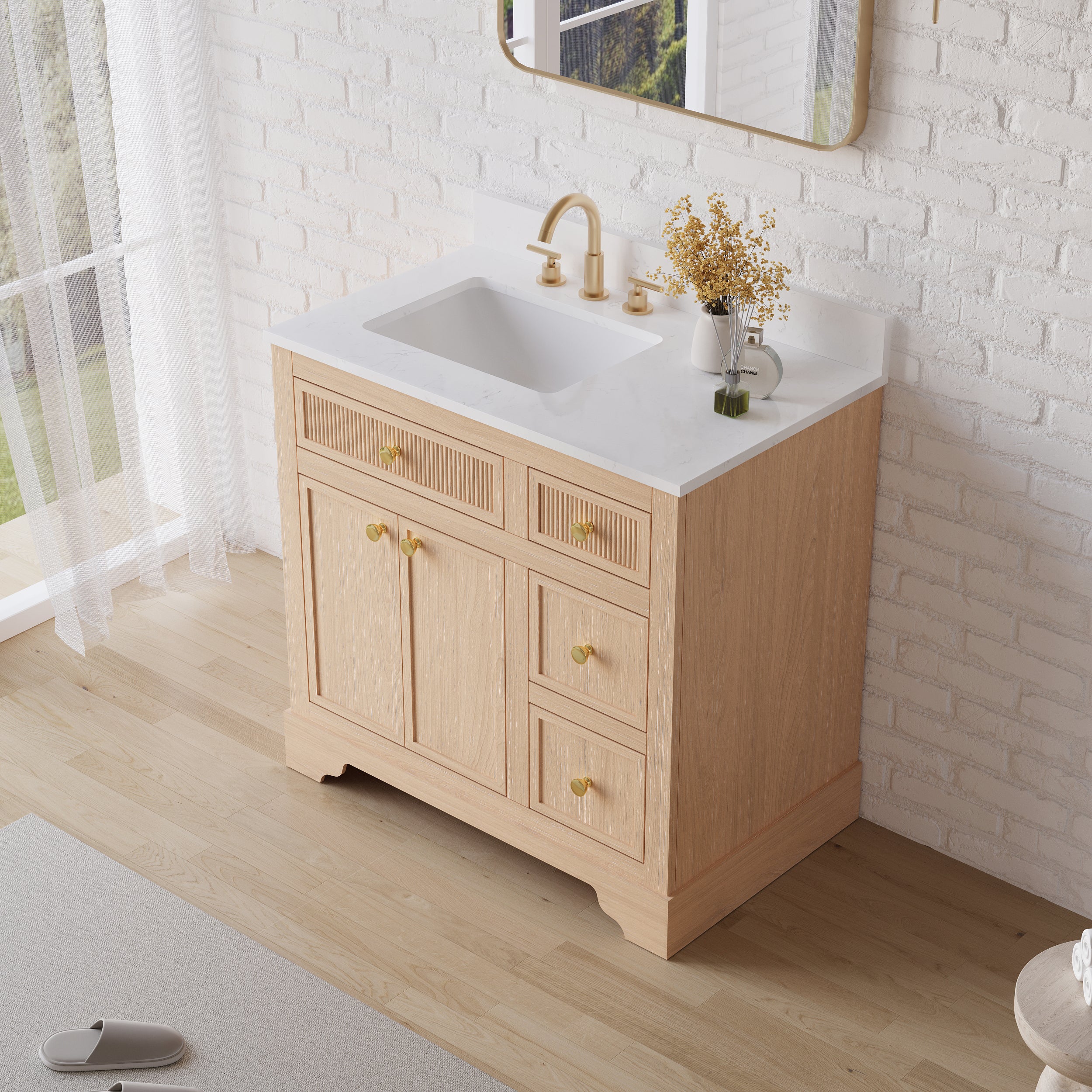 36-Inch Freestanding Bathroom Vanity with Carrara White Quartz Top Sink
