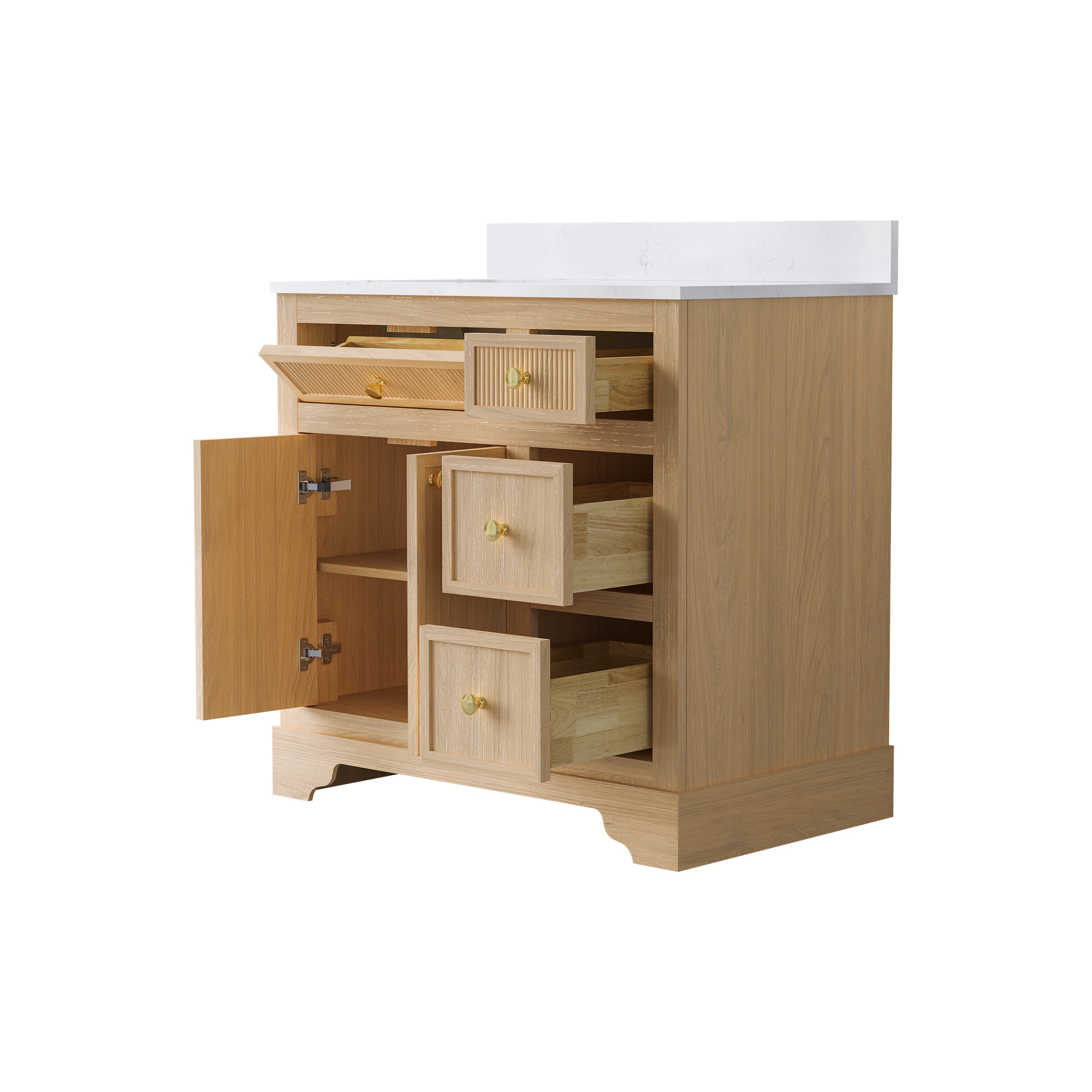 36-Inch Freestanding Bathroom Vanity with Carrara White Quartz Top Sink