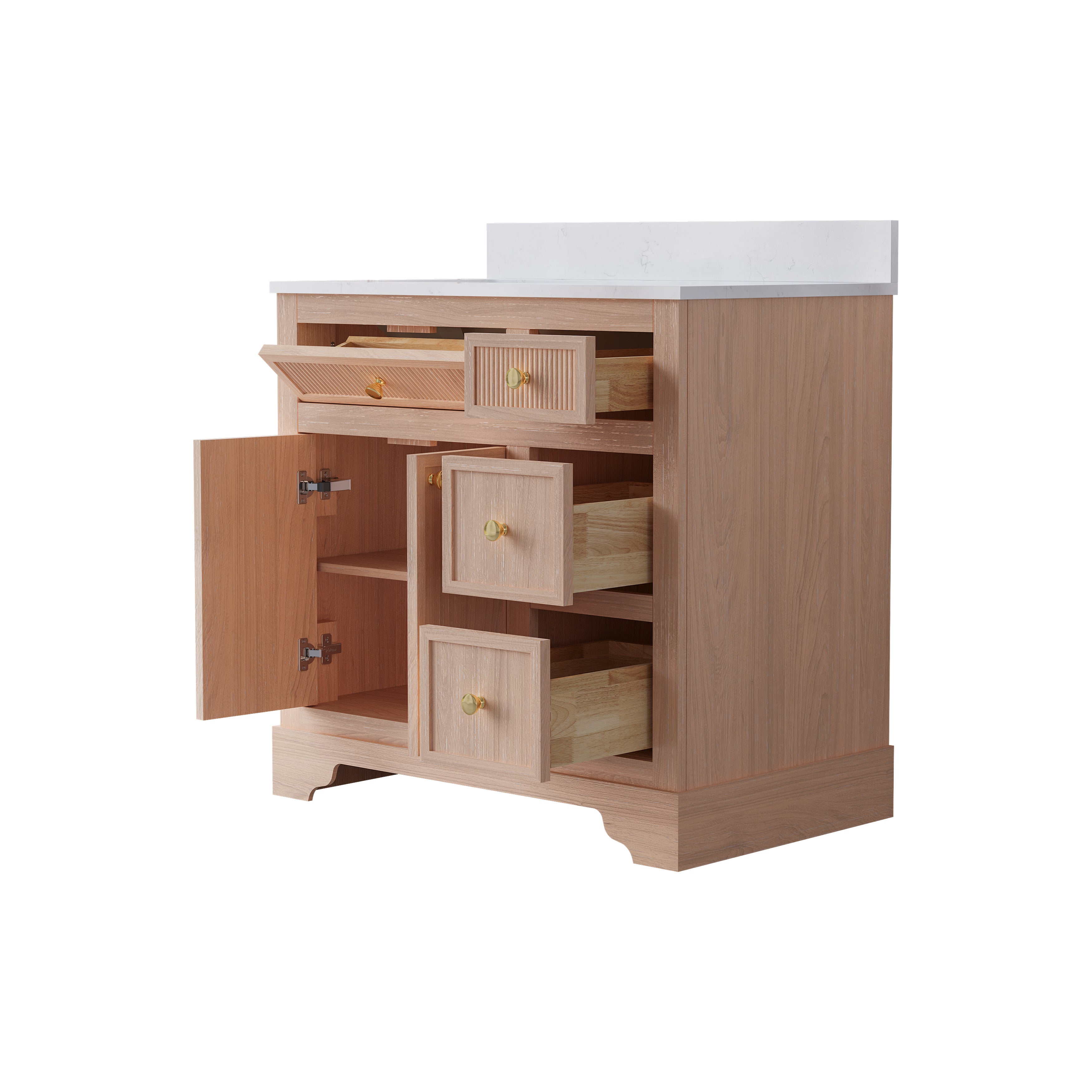 36-Inch Freestanding Bathroom Vanity with Carrera White Top Sink-LIGHT WOOD