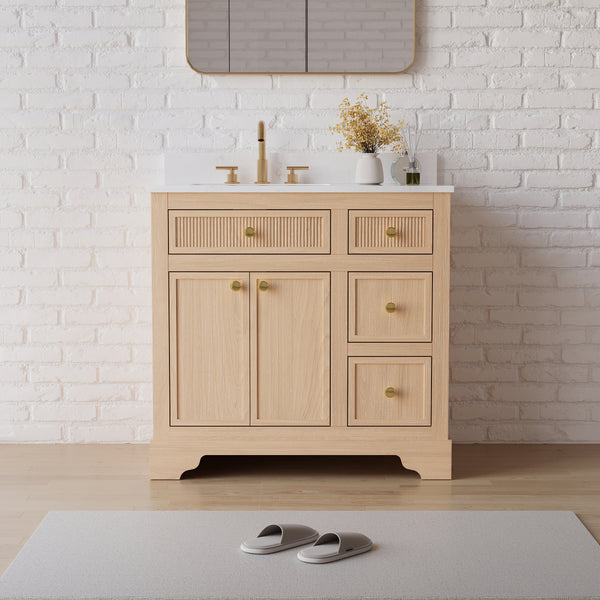 36-Inch Freestanding Bathroom Vanity with Carrara White Quartz Top Sink