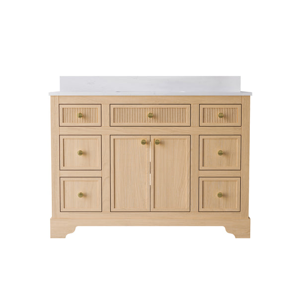48-Inch Light Wood Freestanding Bathroom Vanity with Carrara White Quartz Top Sink