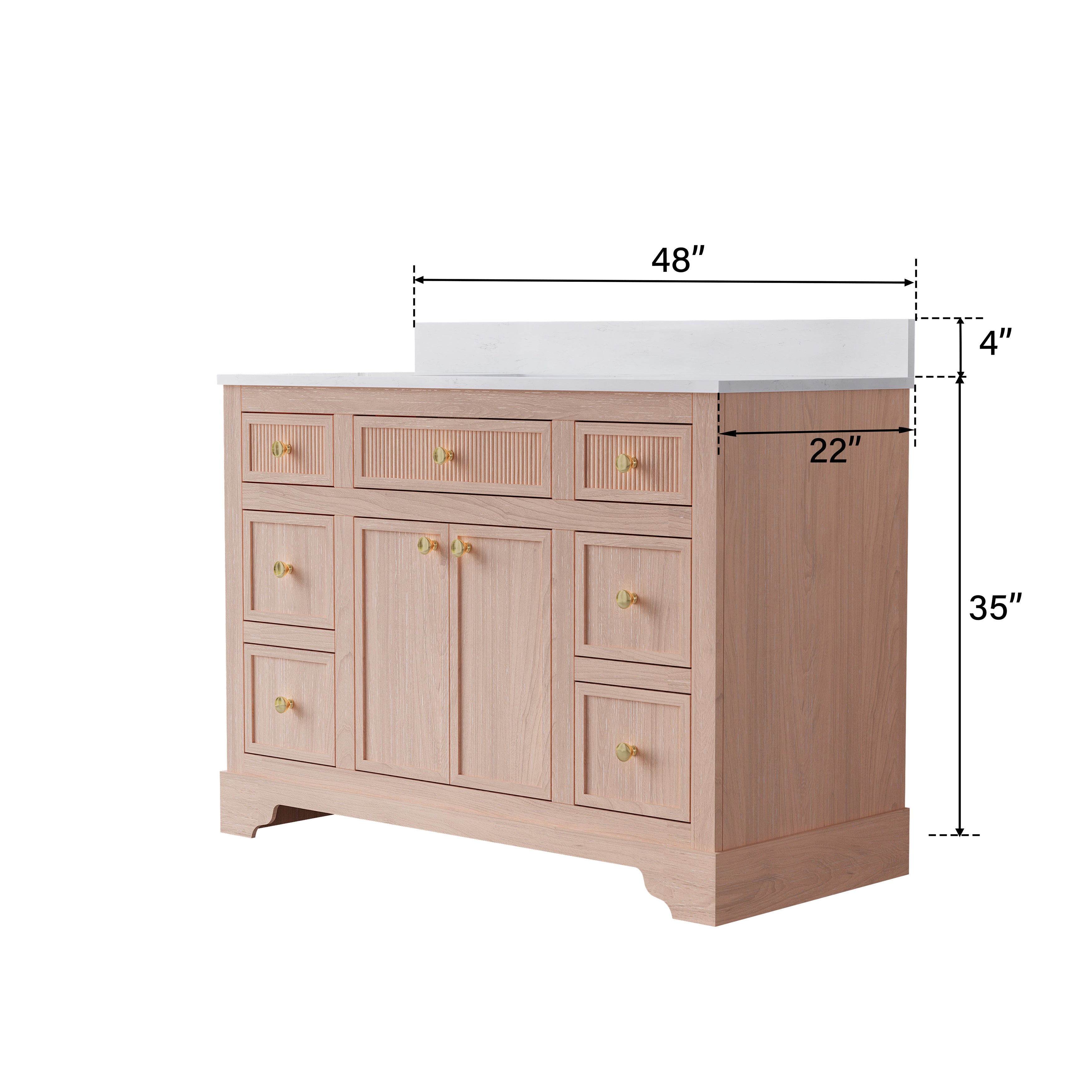 48-Inch Light Wood Freestanding Bathroom Vanity with Carrera White Top Sink