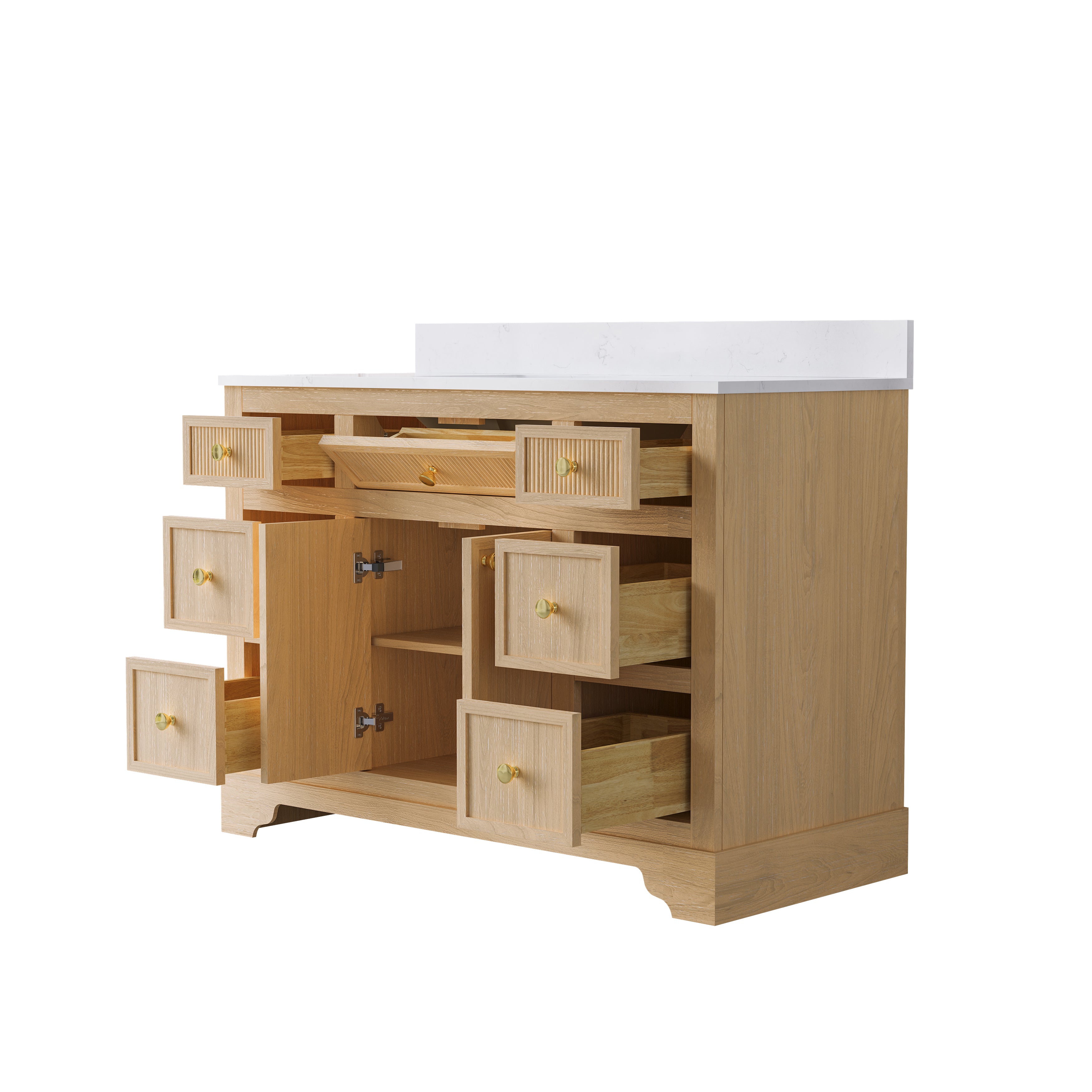 48-Inch Light Wood Freestanding Bathroom Vanity with Carrara White Quartz Top Sink