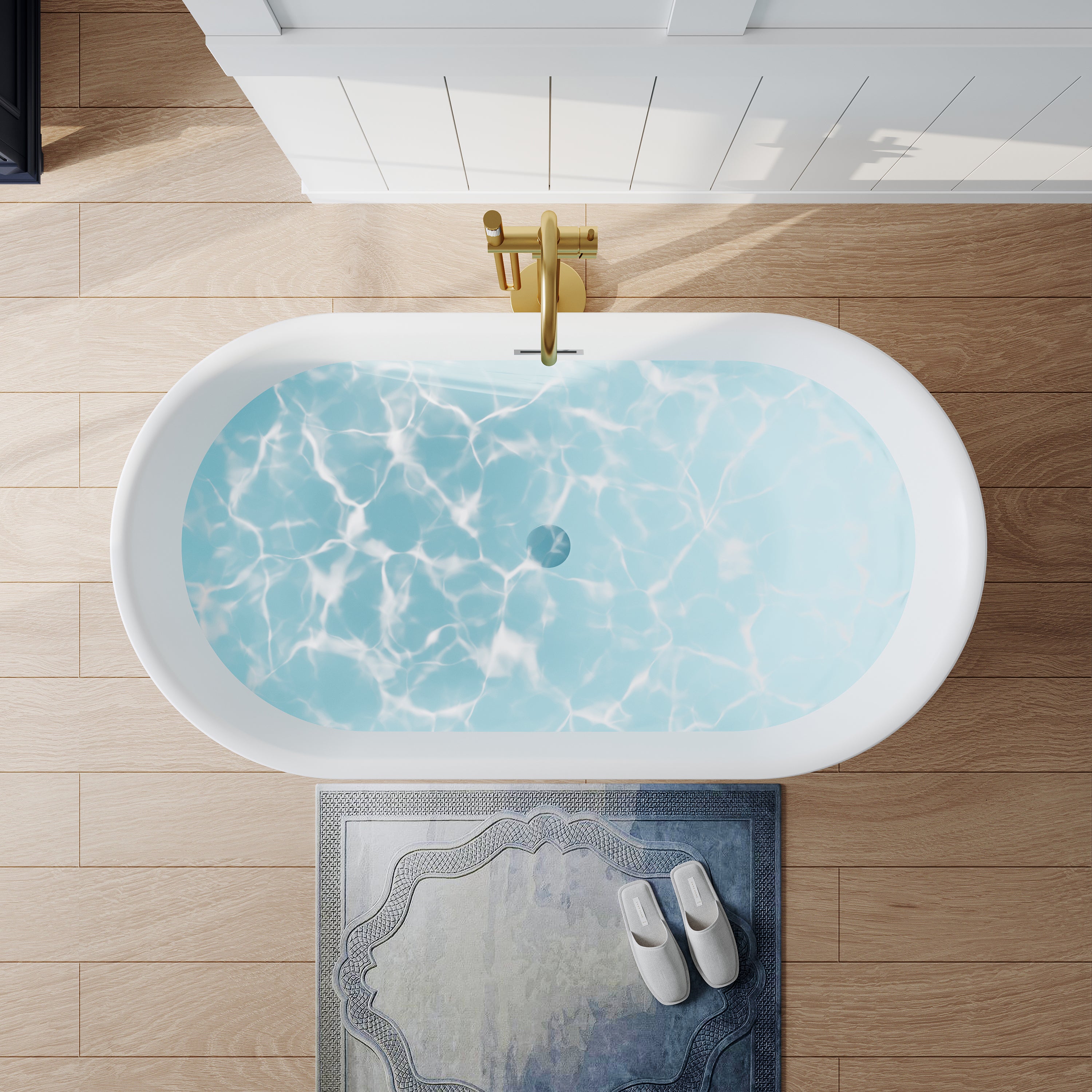 59" Acrylic Freestanding Bathtub Contemporary 66GAL Soaking Tub in Glossy White