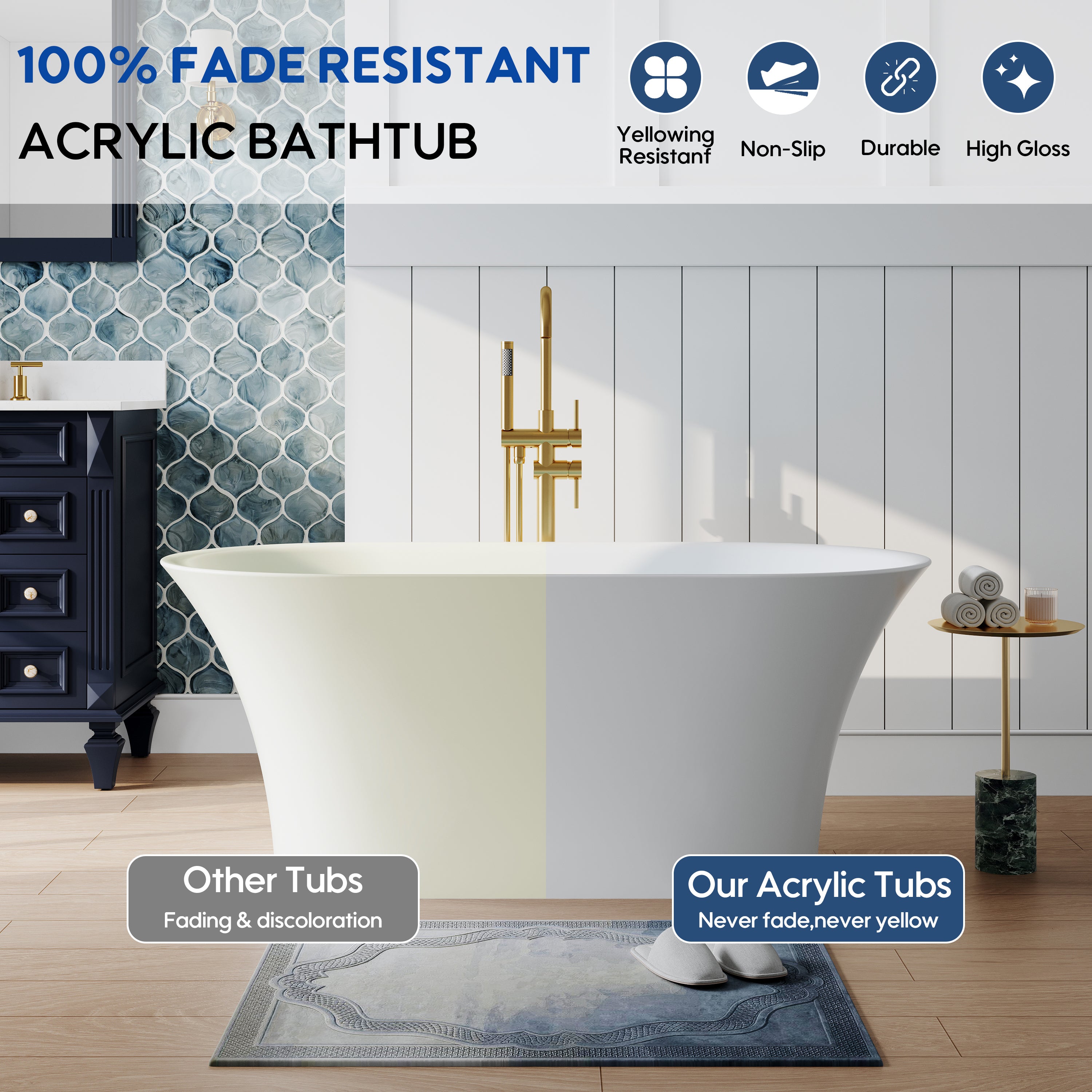 59" Acrylic Freestanding Bathtub Contemporary 66GAL Soaking Tub in Glossy White