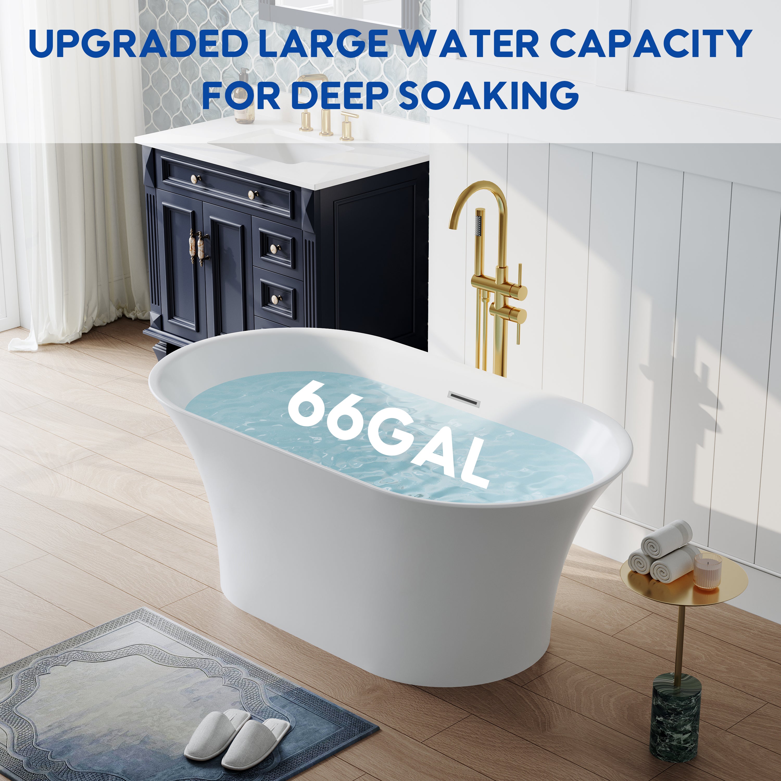59" Acrylic Freestanding Bathtub Contemporary 66GAL Soaking Tub in Glossy White