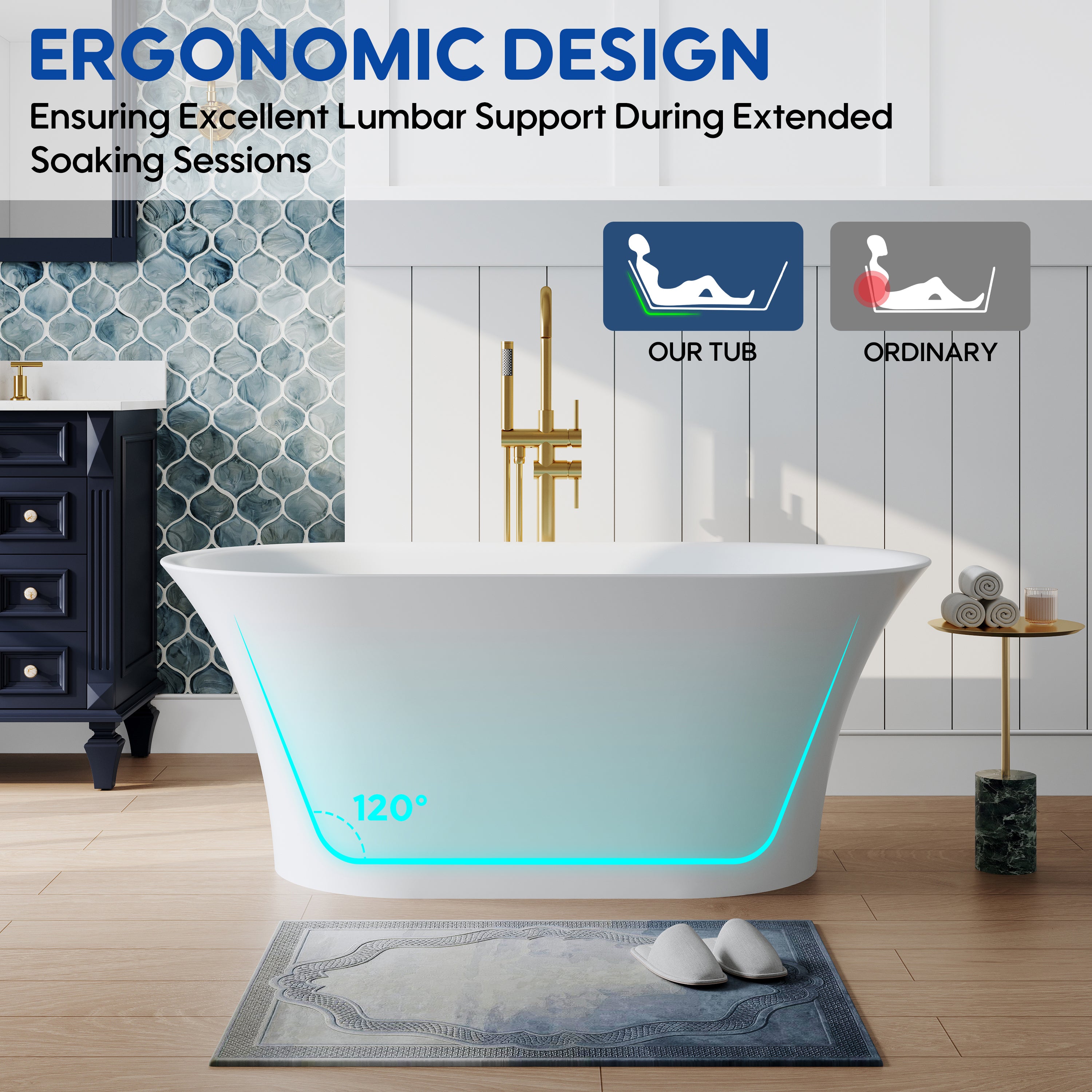 59" Acrylic Freestanding Bathtub Contemporary 66GAL Soaking Tub in Glossy White
